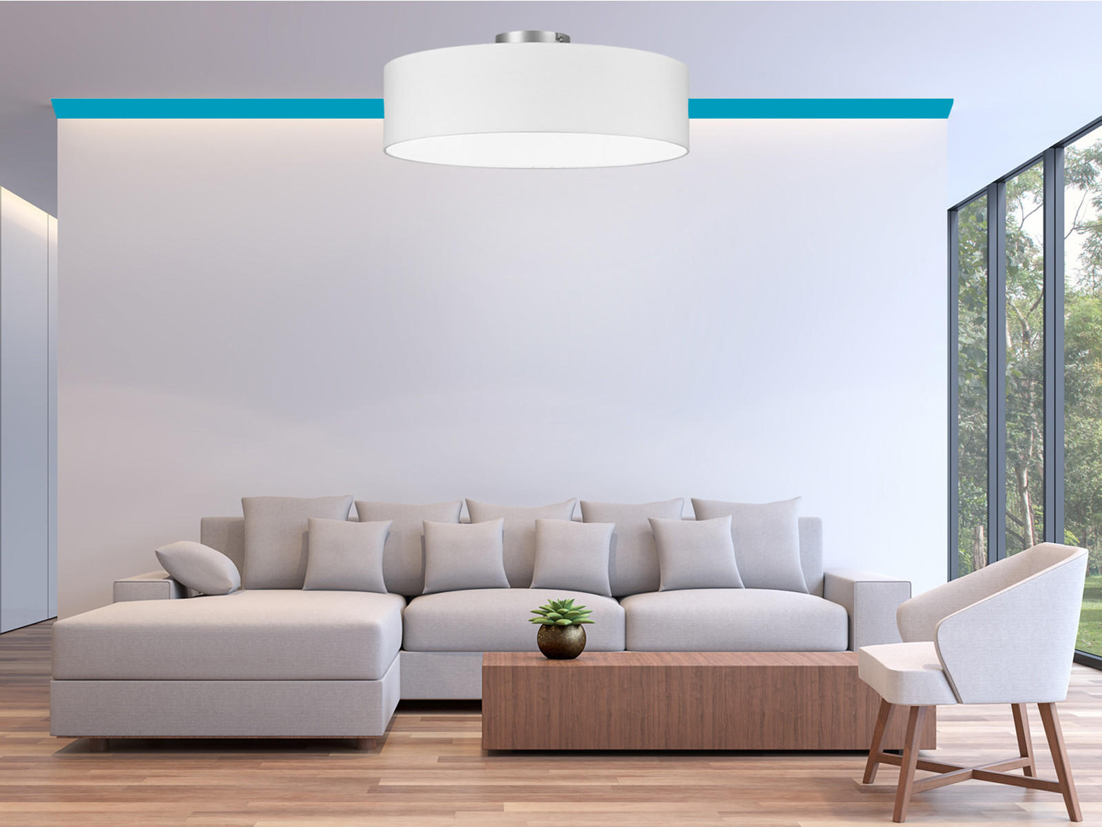 DECKENLAMPE Ø40cm, Lampenschirm Stoff Weiß - Weiß, Textil (40/40/19cm) - meineWunschleuchte