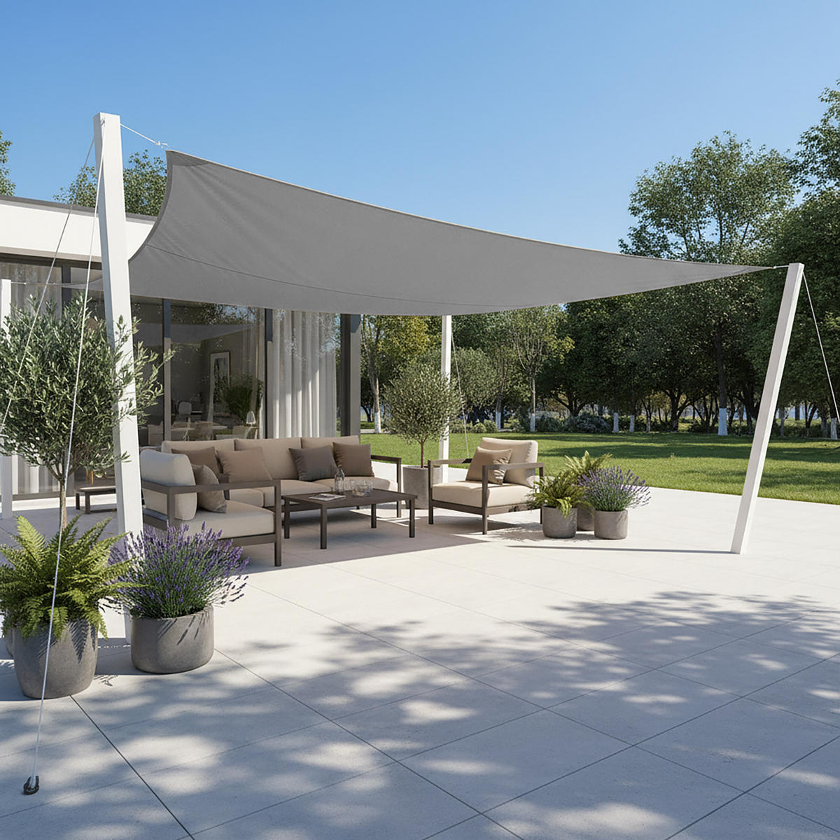 SONNENSEGEL - Anthrazit, Textil/Metall (500/400cm) - Relaxdays