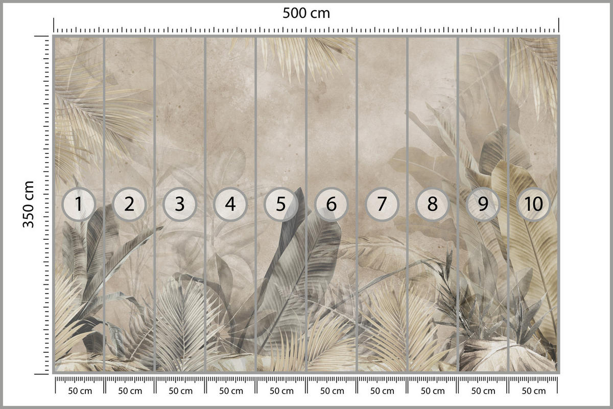 FOTOTAPETE für Schlafzimmer Bananenblätter auf Beton Tropisch Beige 500x350 - Beige/Braun, Papier (500/350cm) - Muralo