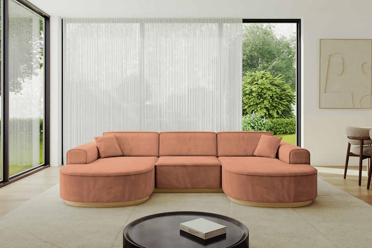 WOHNLANDSCHAFT MARI-U1-v2 - 303x171x83 cm Orange Velours - Orange, Holzwerkstoff/Textil (303/83/171cm) - ALTDECOR