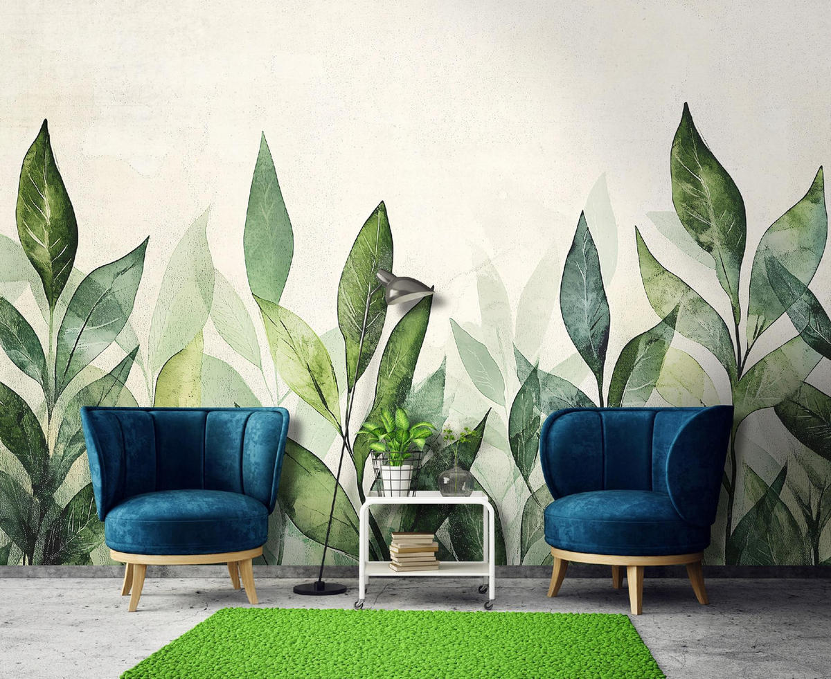 FOTOTAPETE Blätter Nature Wohnzimmer Vliestapete 150x105 - Grün, Papier (150/105cm) - Wallarena