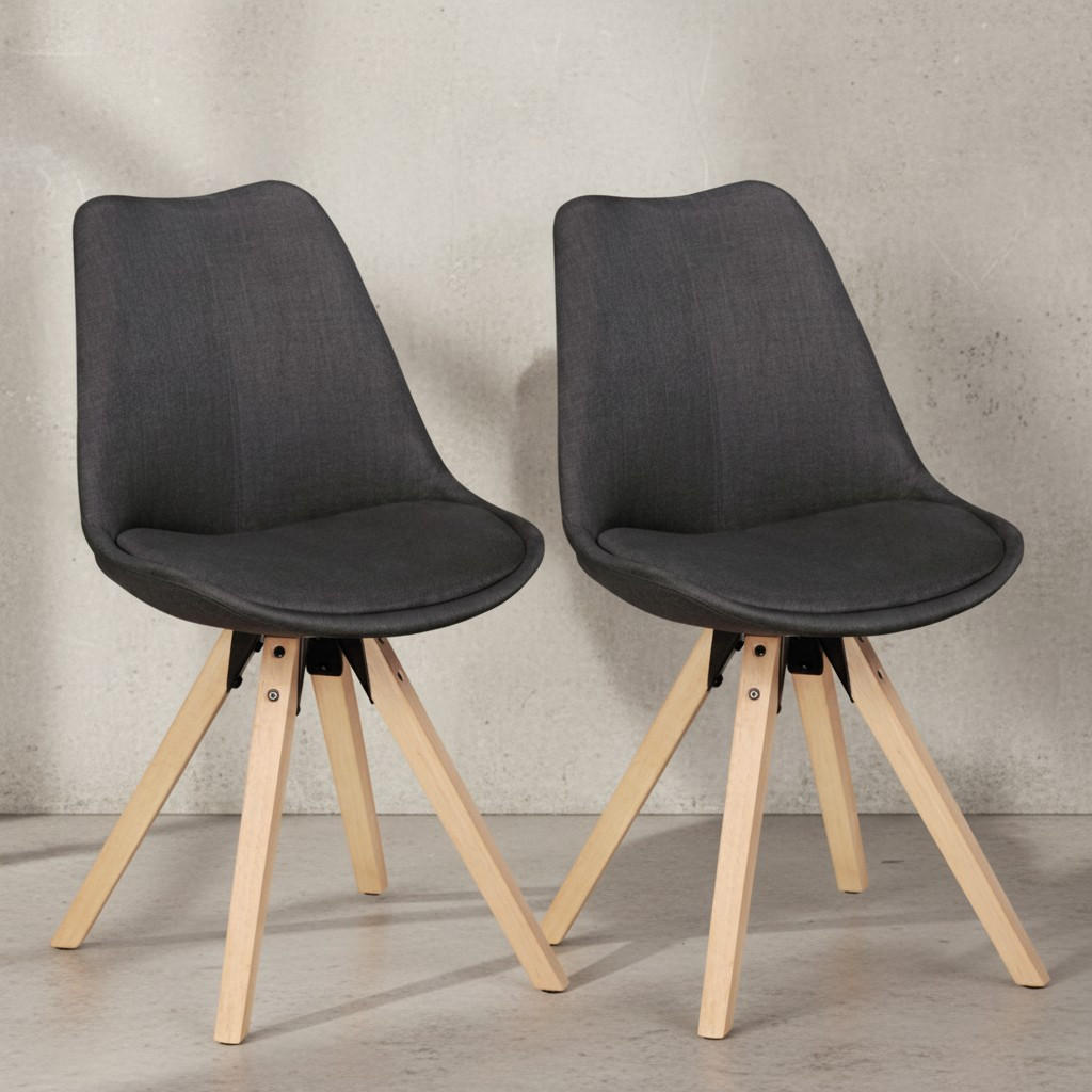 ESSZIMMERSTUHL 2er Set Stoffbezug mit Holzgestell Skandinavisch gepolstert, Anthrazit 49x52x87 cm - Anthrazit/Beige, Holz/Textil (49/87/52cm) - KADIMA DESIGN