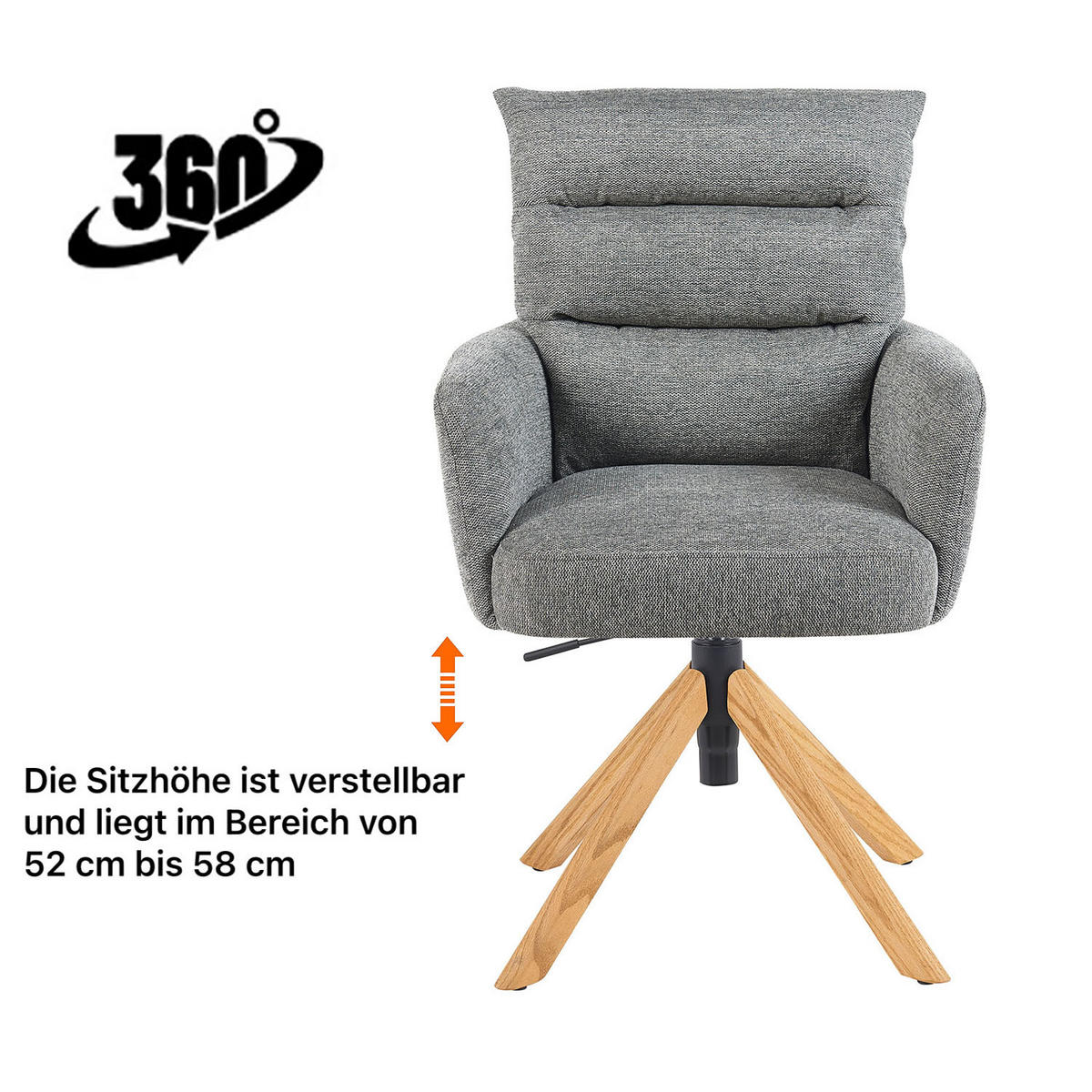 BÜROSTUHL Mika-Tesa - Honigeiche/Grau, Eichenholz/Holz (59/95/66cm) - DUBI Möbel