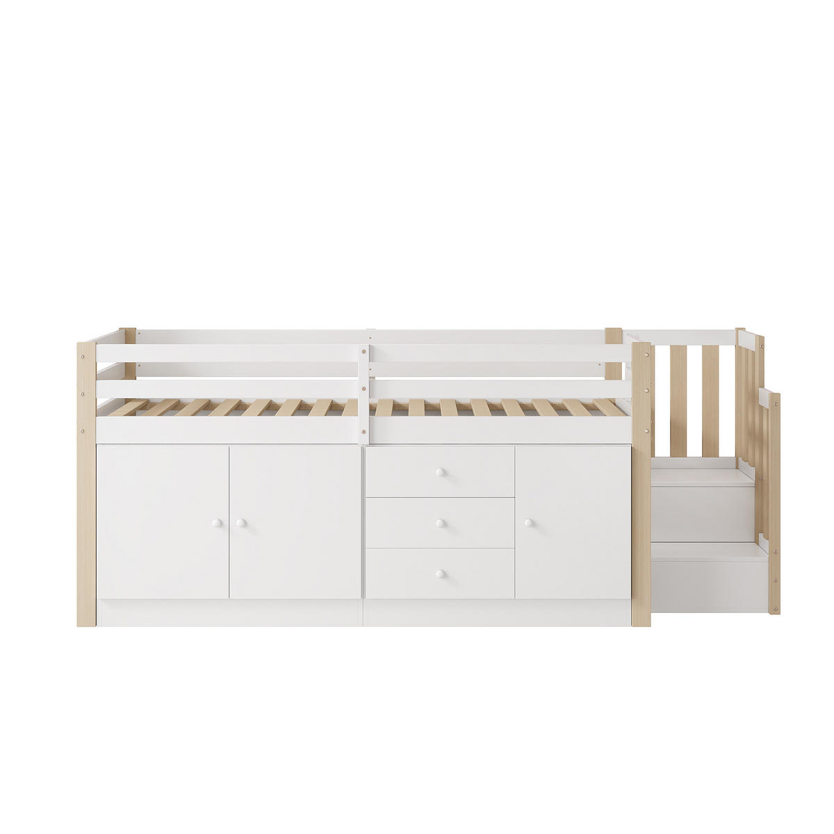 KINDERBETT 90x200cm Weiß Mit Treppe Schubladen & Schrank - Weiß, Holzwerkstoff (90/200cm) - FLIEKS