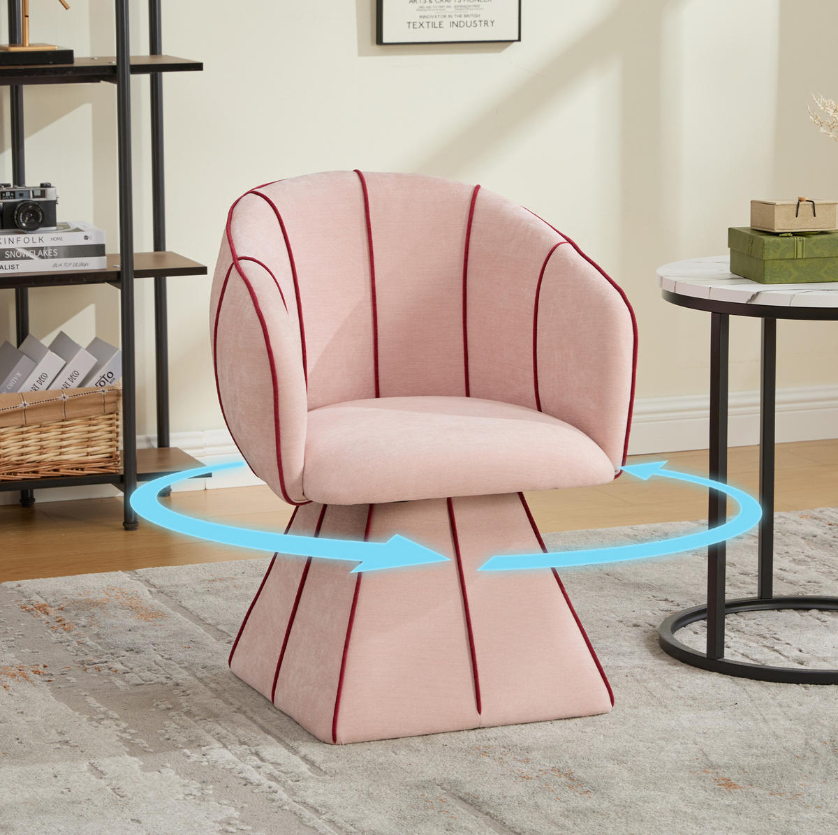 SESSEL 56/54/74,5 cm rosa aus Chenille mit 360°-Drehfunktion - Pink, Textil (54/74.5/56cm) - OKWISH