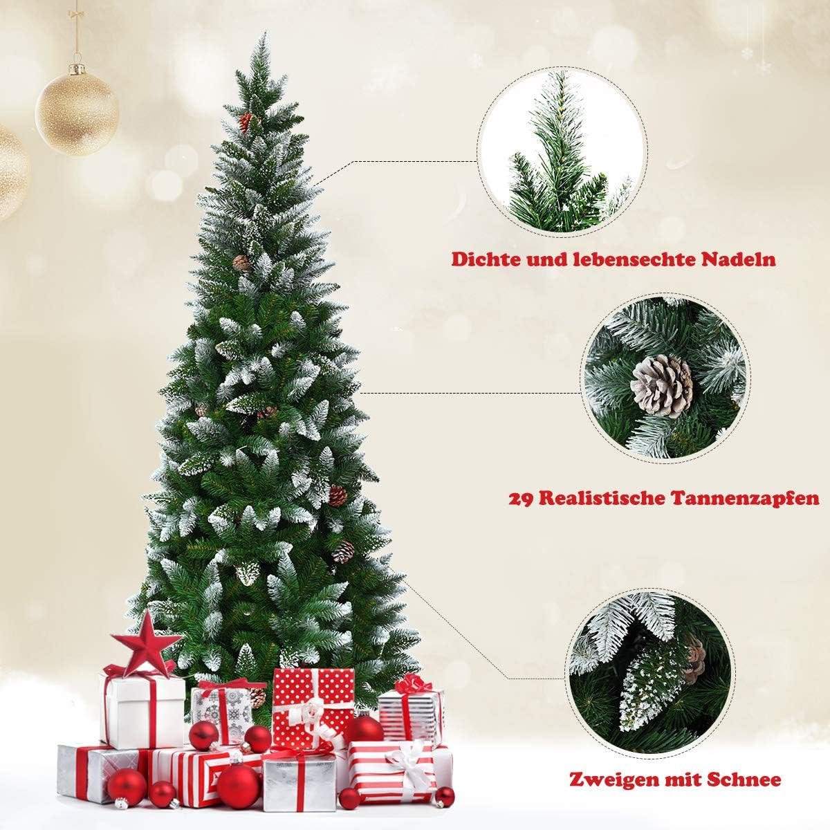 WEIHNACHTSBAUM schneebedeckte Tannenform mit Metallständer 180 cm grün - Grün, Metall (180cm) - COSTWAY