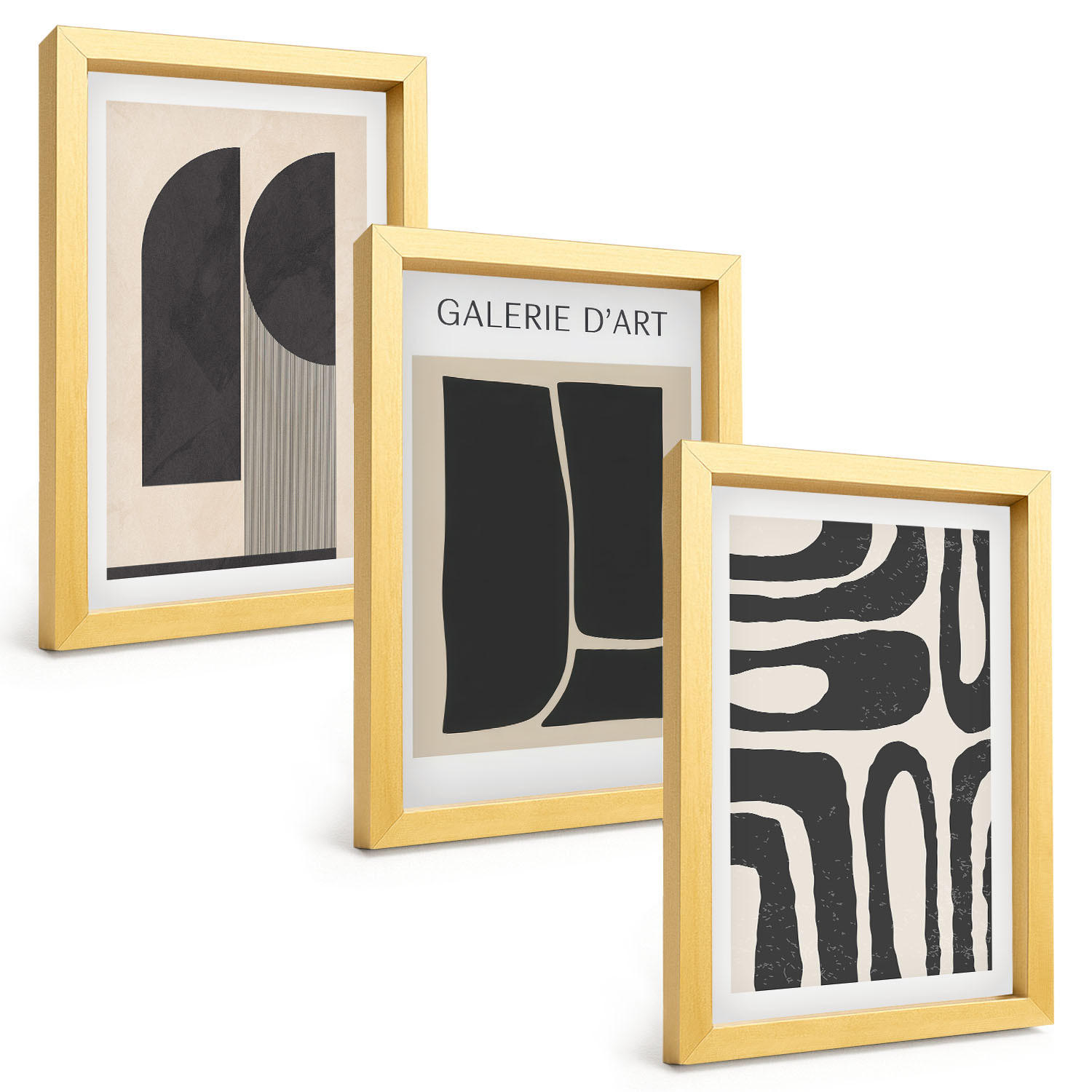 BILDER SET 3er Set - 20x30 cm Goldrahmen - Abstrakte minimalistische Poster - Goldfarben, Kunststoff (20/30cm) - TULUP