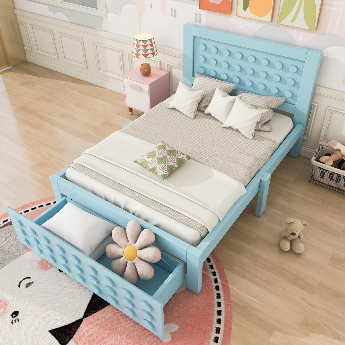 KINDERBETT 90/200 cm blau Kinderbett mit Stauraum und Lattenrost - Blau, Holz (90/200cm) - OKWISH