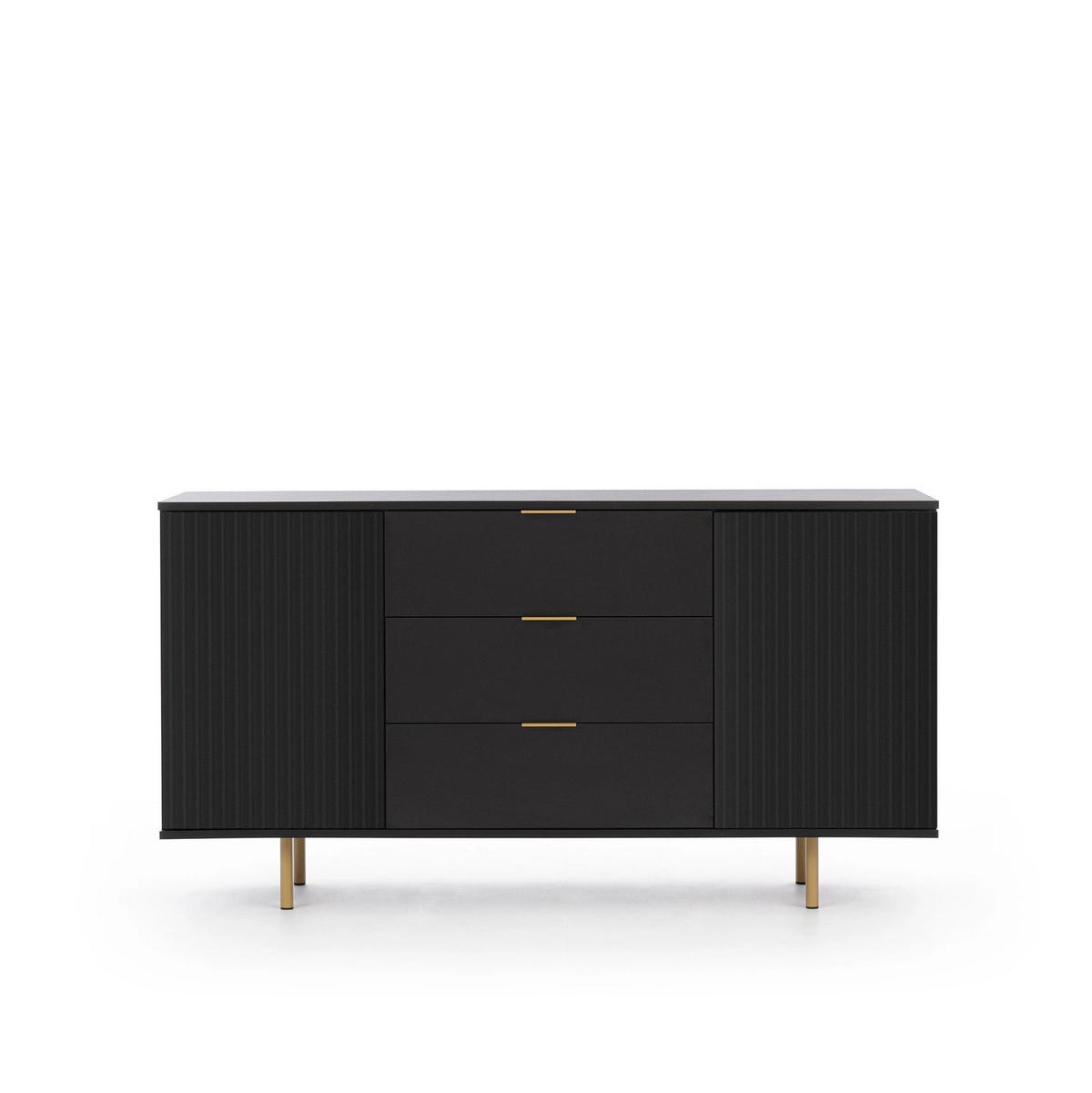 KOMMODE Nubia K2D3S Schwarz - Goldfarben/Schwarz, Holzwerkstoff/Metall (150/80/41cm) - Ravio