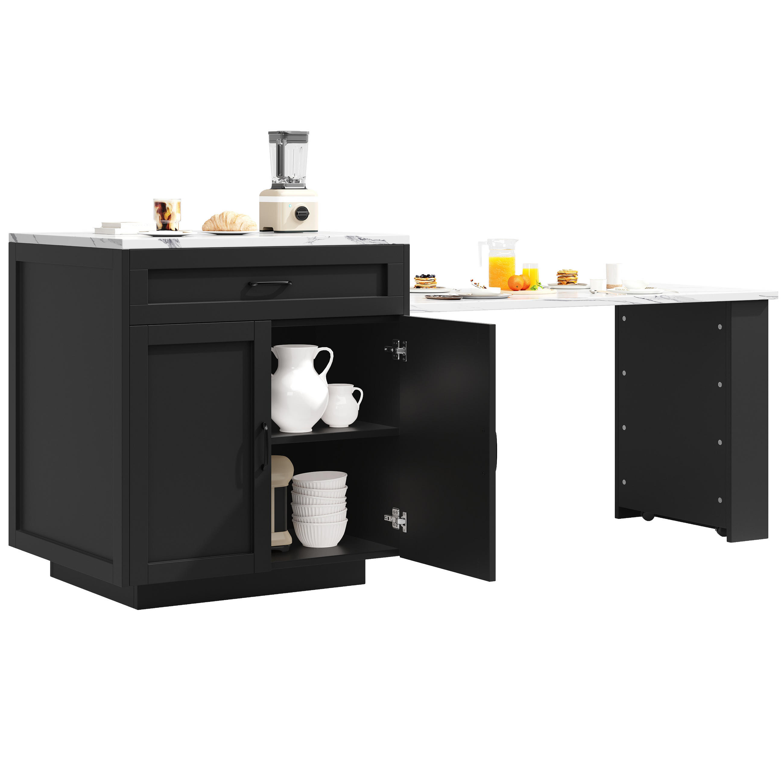 STEHTISCH AUSZIEHBAR Stauraum 2 Schubladen 2 Fächer Schwarz - Schwarz, Holzwerkstoff (204/93.5/70cm) - FLIEKS