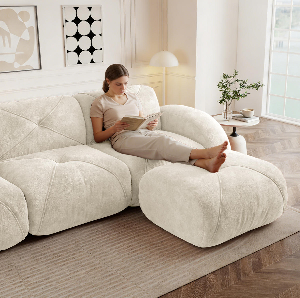 SOFA rahmenlos 3-Sitzer Chenille Weiß - Weiß, Kunststoff (95/76/281cm) - Meubliv