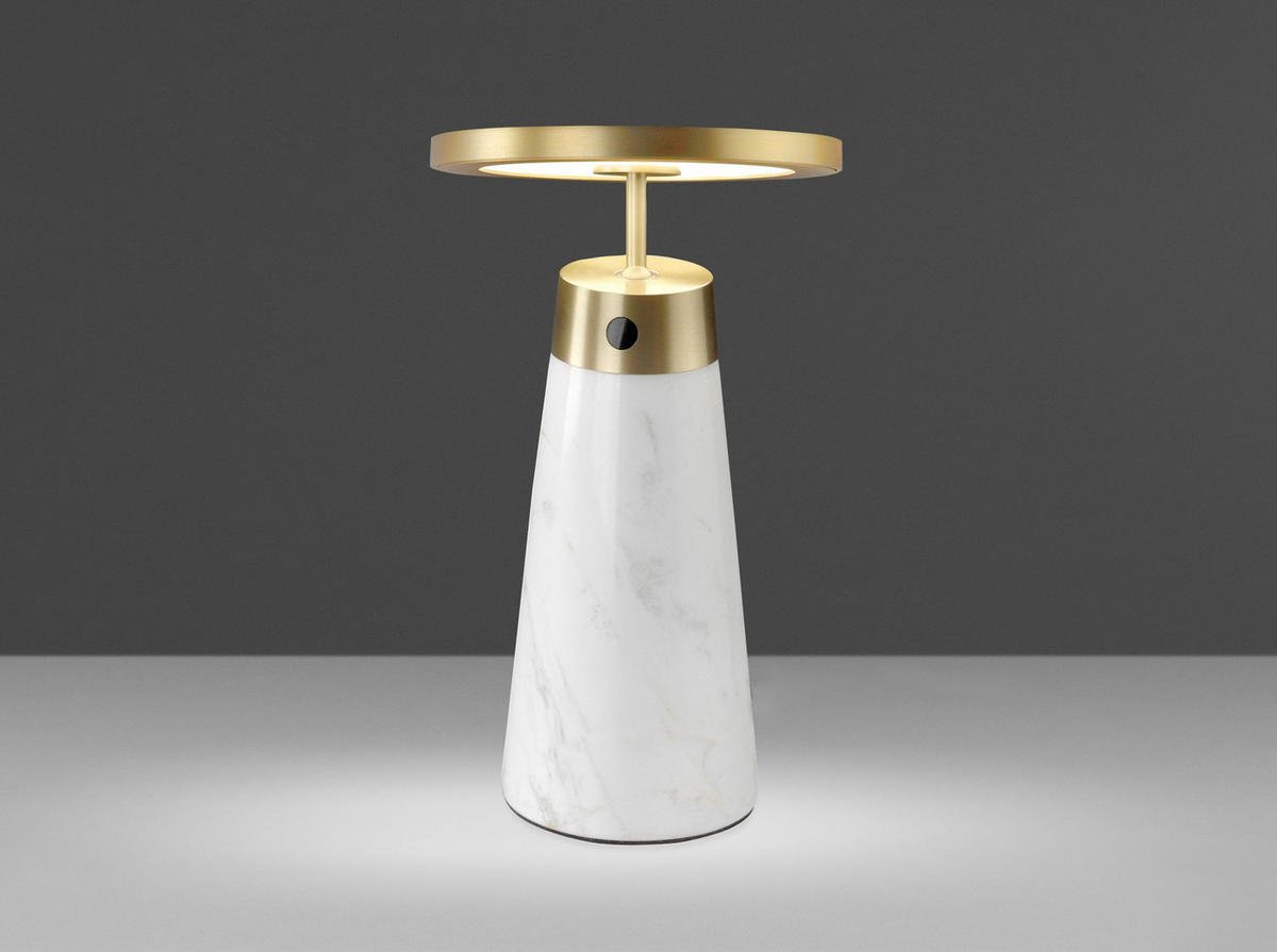 TISCHLEUCHTE Tischlampe aus weißem Marmor und goldenem Stahl Ø16/25.5 cm - Goldfarben/Weiß, Metall (16/16/25.5cm) - ANGEL CERDA