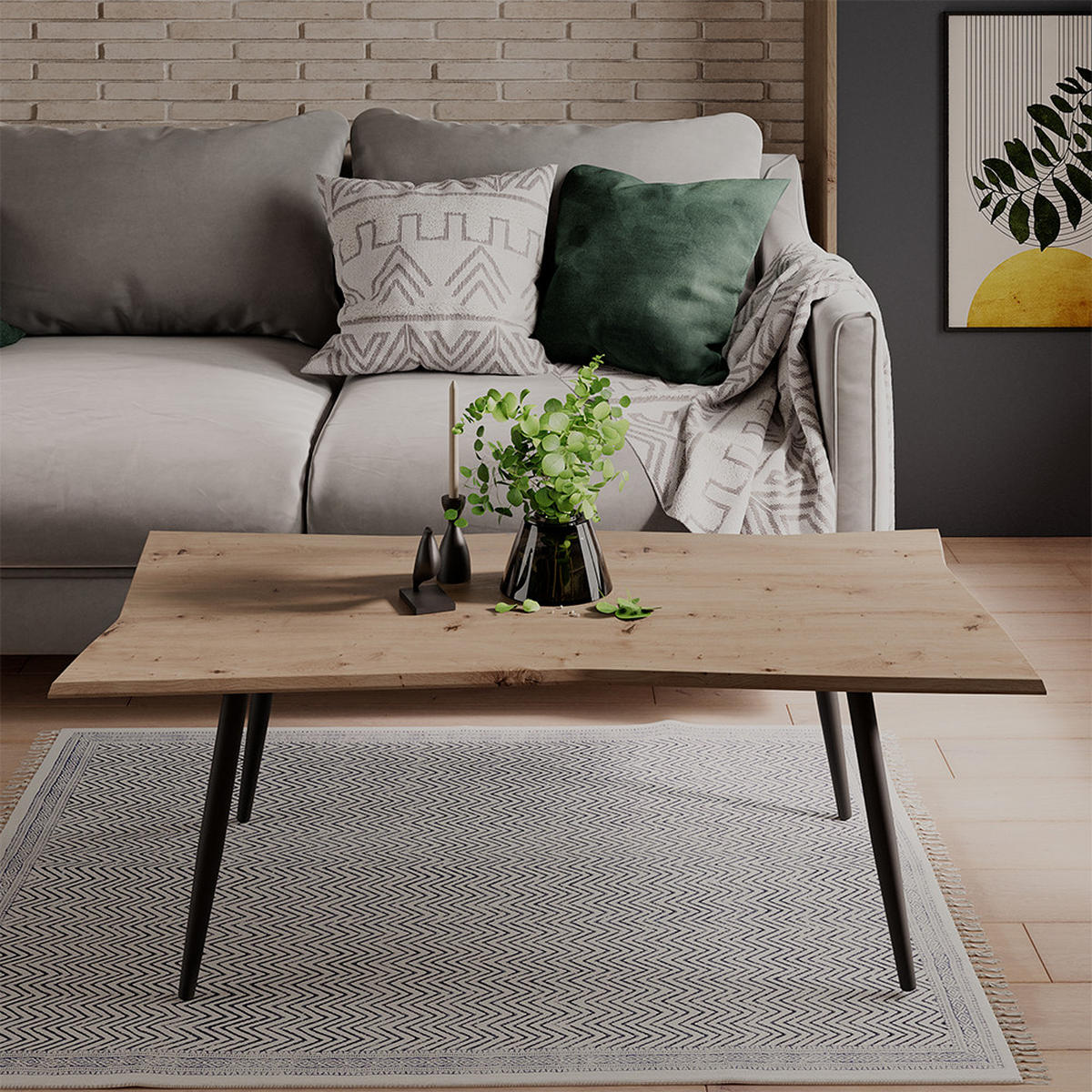 COUCHTISCH Yan Artisan 120 x 60 cm - Hellgrau, Holzwerkstoff (60/120/40cm) - Vicco