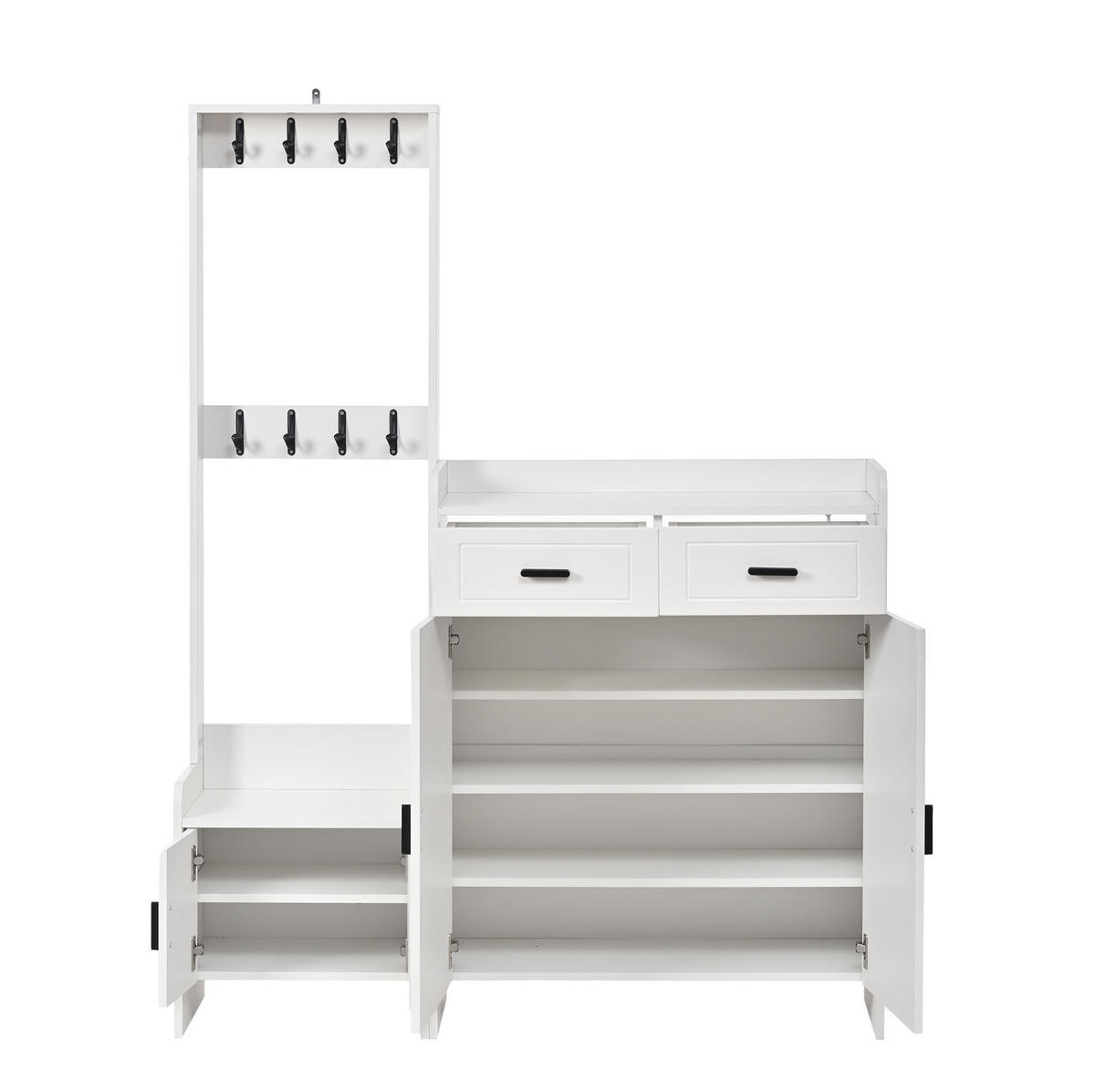 GARDEROBE 125/36/165 cm Weiß aus MDF mit 8 Haken und 10 Fächern - Weiß, Holzwerkstoff (32/165/125cm) - OKWISH