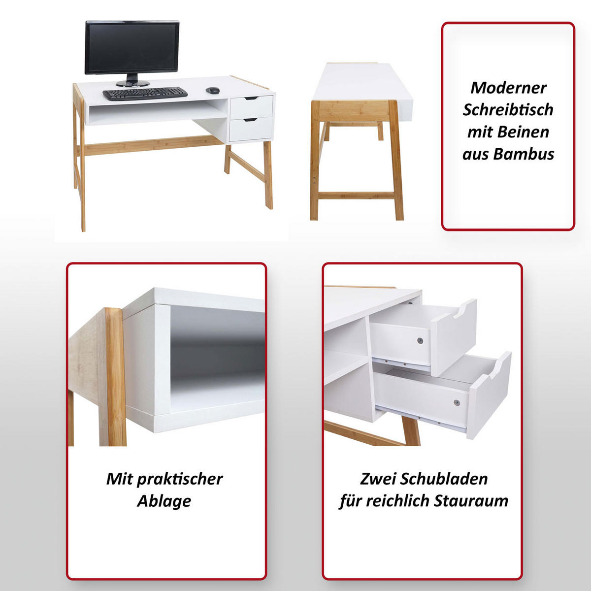 SCHREIBTISCH eckig Weiß - Weiß, Holz (115/58/76cm) - Jamb