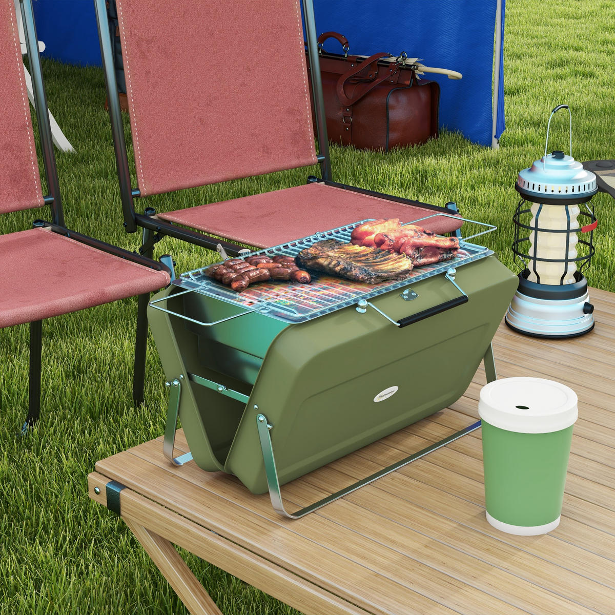TISCHGRILL - Grün, Metall (30/28/47cm) - Outsunny