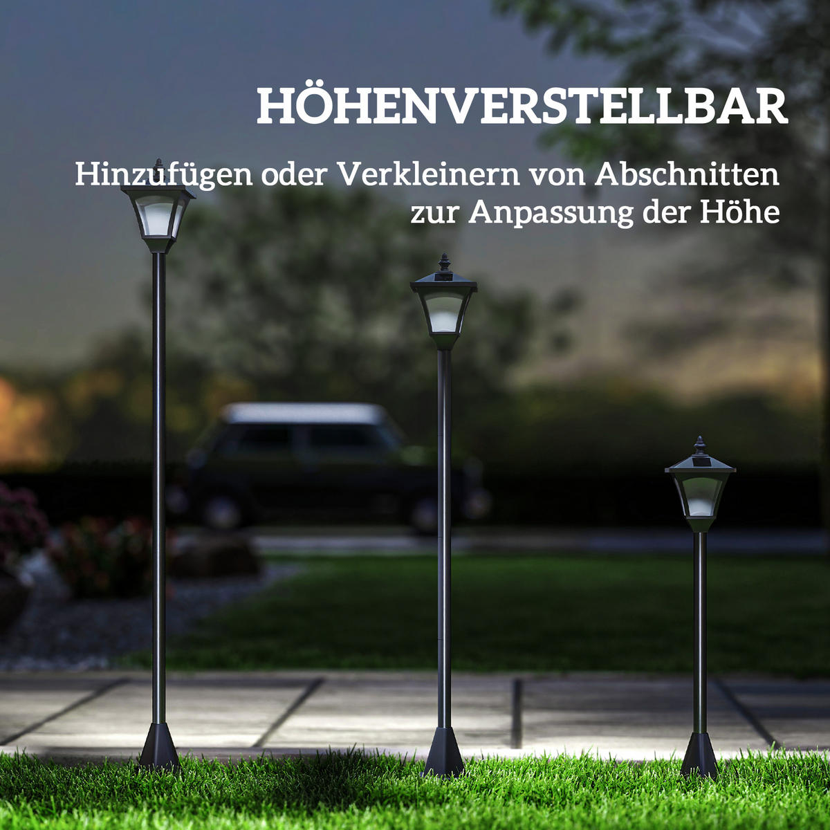 SOLAR Laterne mit LED Gartenlaterne Wegleuchte 30 Lumen H120cm Schwarz - Schwarz, Kunststoff (15/15/120cm) - Outsunny