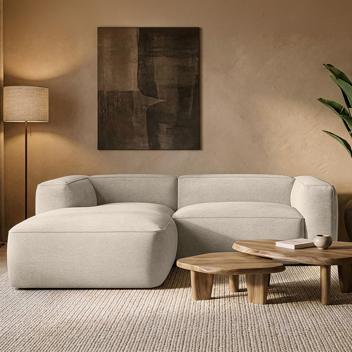 ECKSOFA LINKS FUBBO, Ecru - Ecru, Holz/Holzwerkstoff (225/176cm) - KONSIMO®