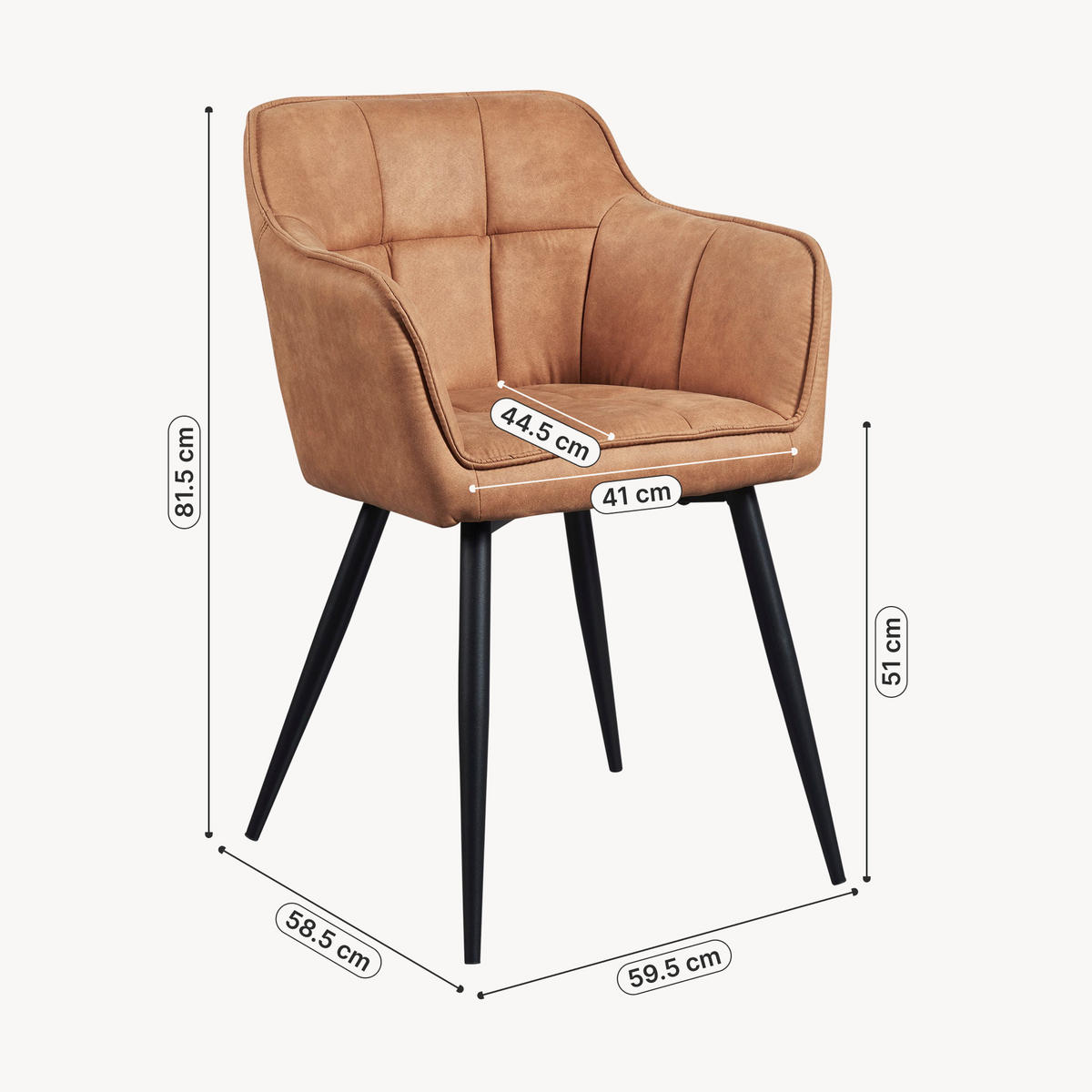 ARMLEHNSTUHL Birmingham - Schwarz/Braun, Textil/Metall (60/82/59cm) - [en.casa]