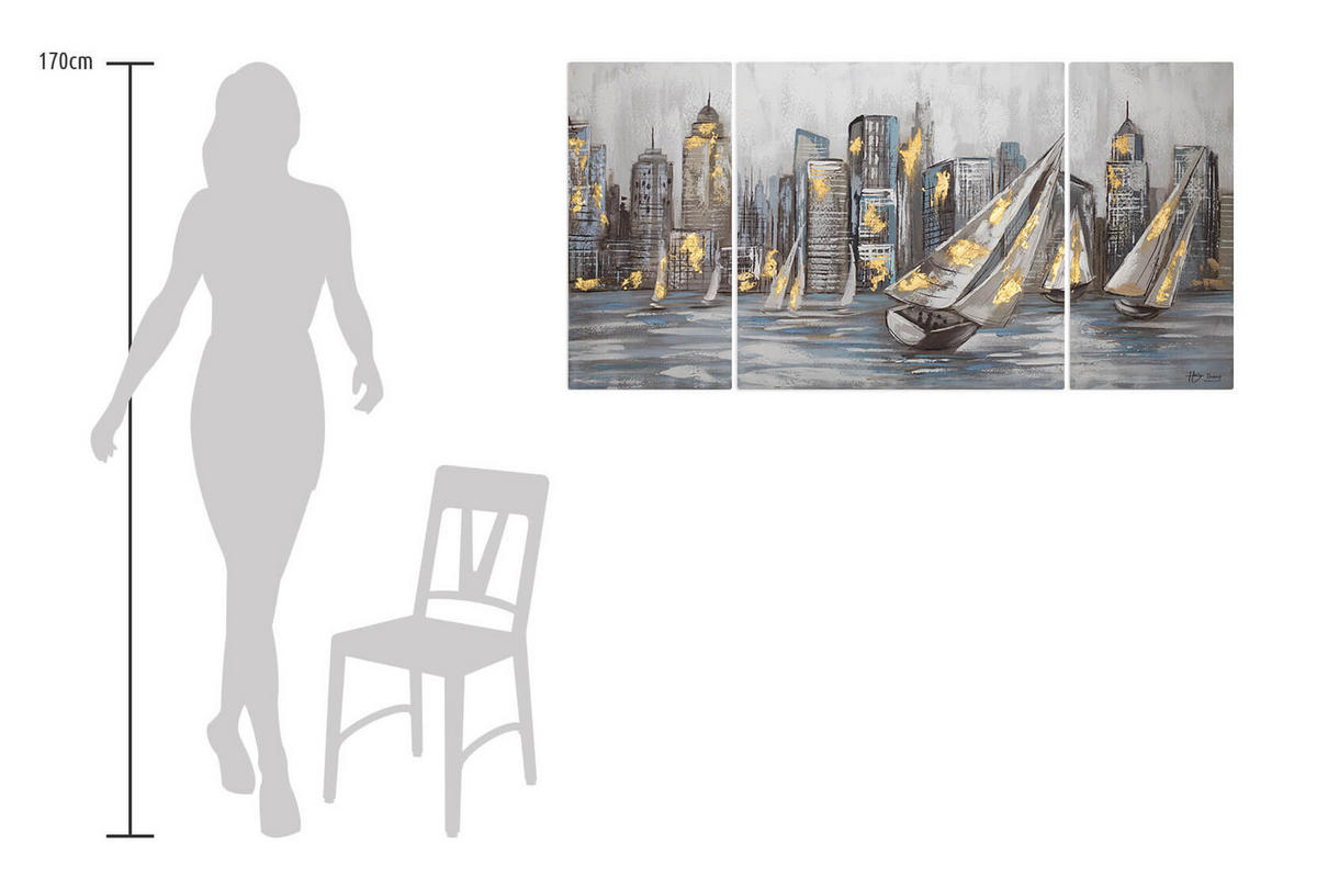 LEINWANDBILD 3-TEILIG Gelb 140/70 cm - Gelb/Grau, Textil (140/70cm) - KUNSTLOFT