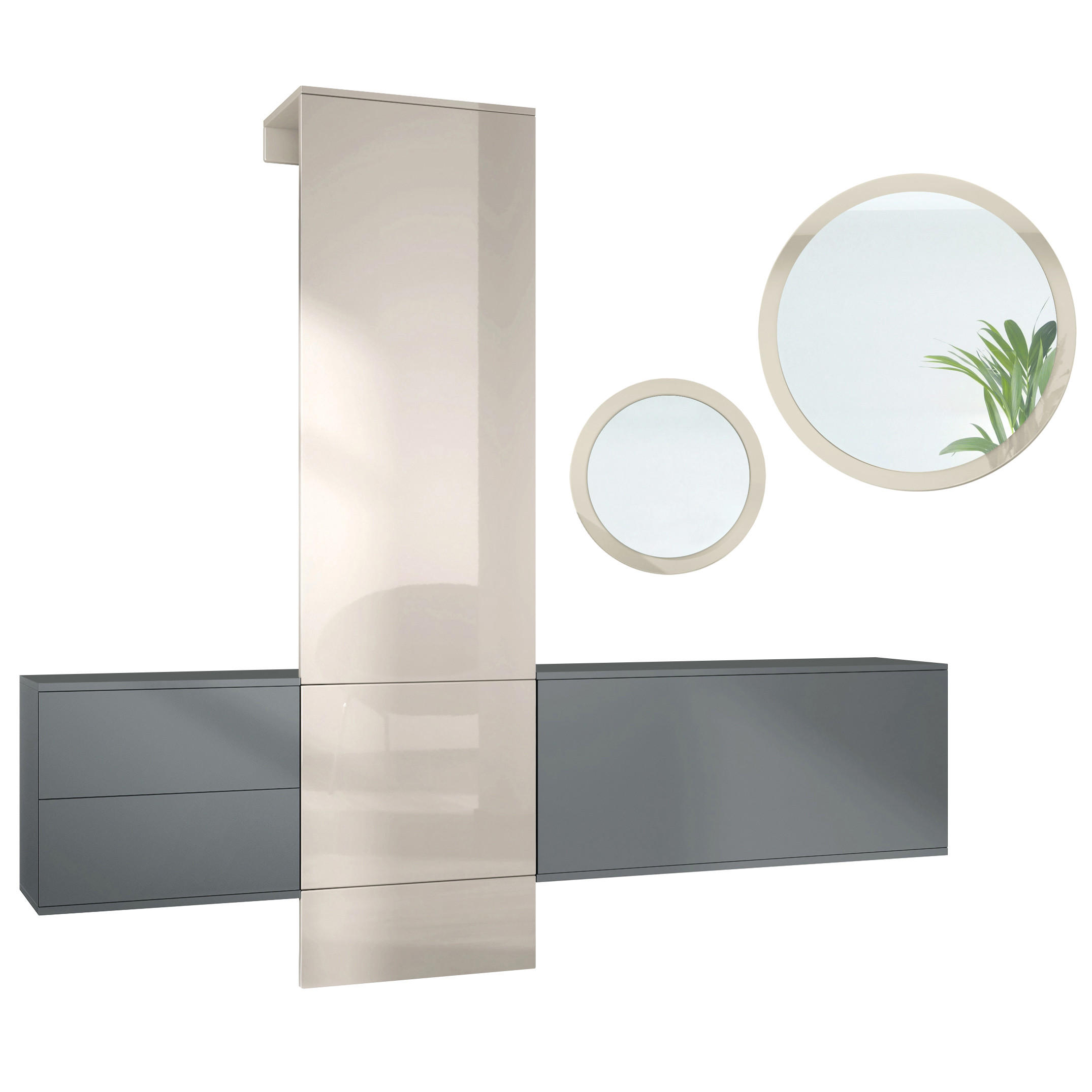 GARDEROBE DualVista Sandgrau Hochglanz - Sandfarben, Holzwerkstoff (208/193/35cm) - Vladon