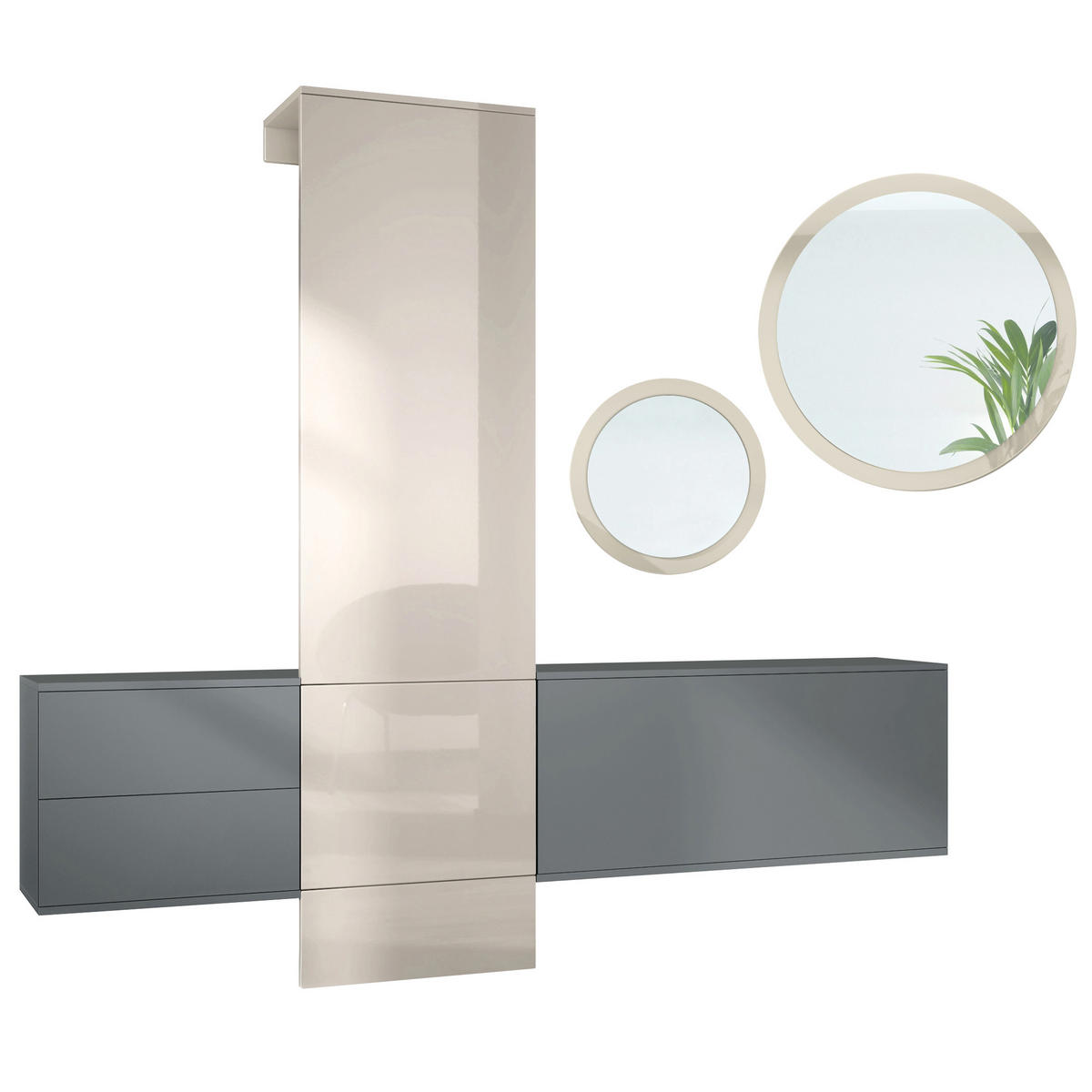 GARDEROBE DualVista Sandgrau Hochglanz - Sandfarben, Holzwerkstoff (208/193/35cm) - Vladon