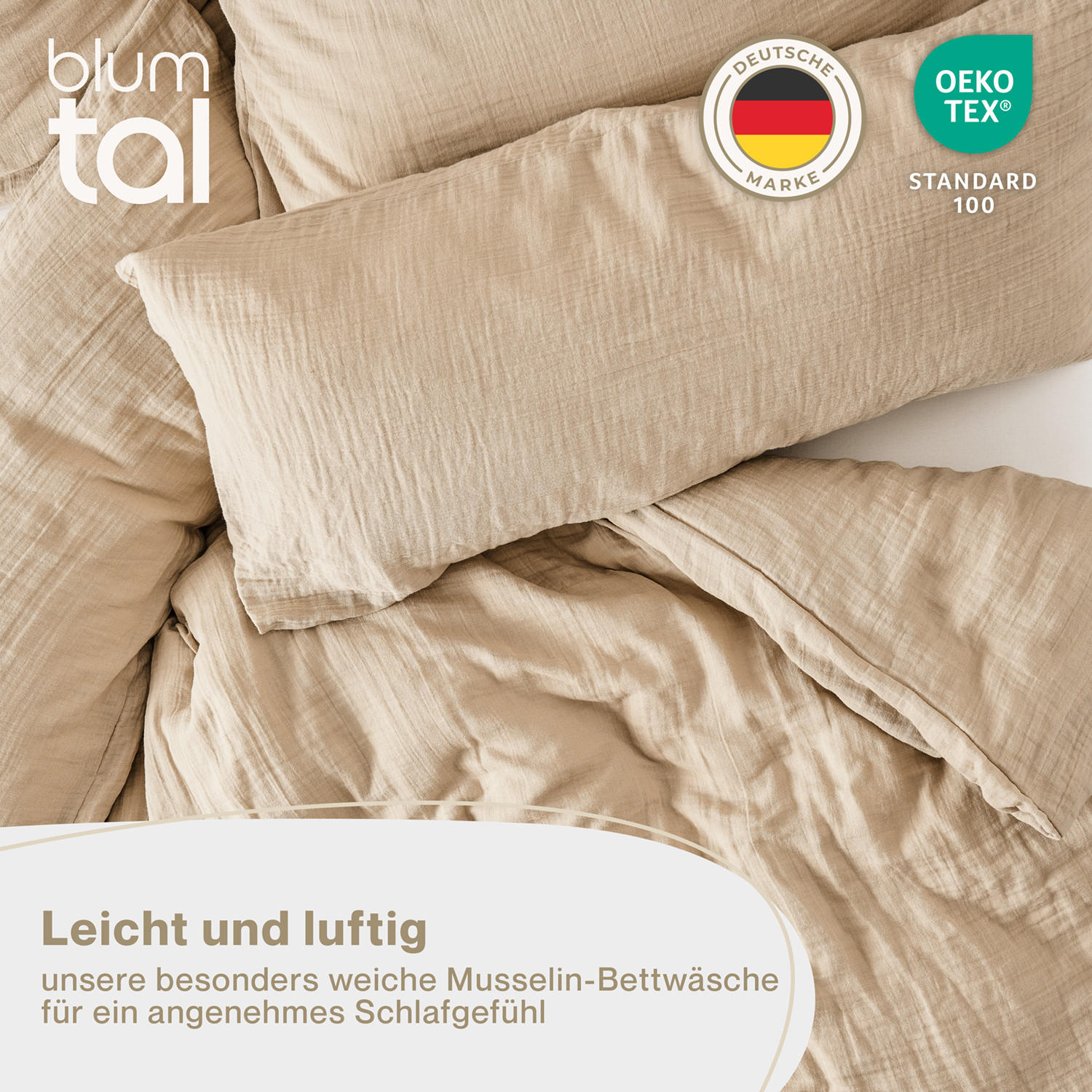 BETTWÄSCHE Musselin, 100% Baumwolle, 200/220 cm & 2x 80/80 cm - Taupe, Textil (200/220cm) - Blumtal