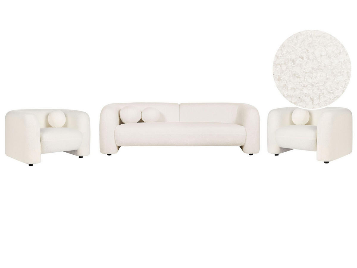 5-SITZER-SOFA SET Bouclé weiß Leiren - Weiß, Textil (83/83/224cm) - Beliani