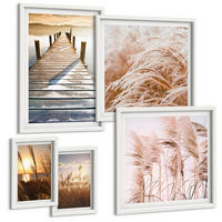 BILDER SET 5er Set - 50x50 cm & 20x30 cm & 40x60 cm Weißer Rahmen - Boho-Grasfeld-Sonnenuntergang - Weiß, Kunststoff (40/60cm) - TULUP