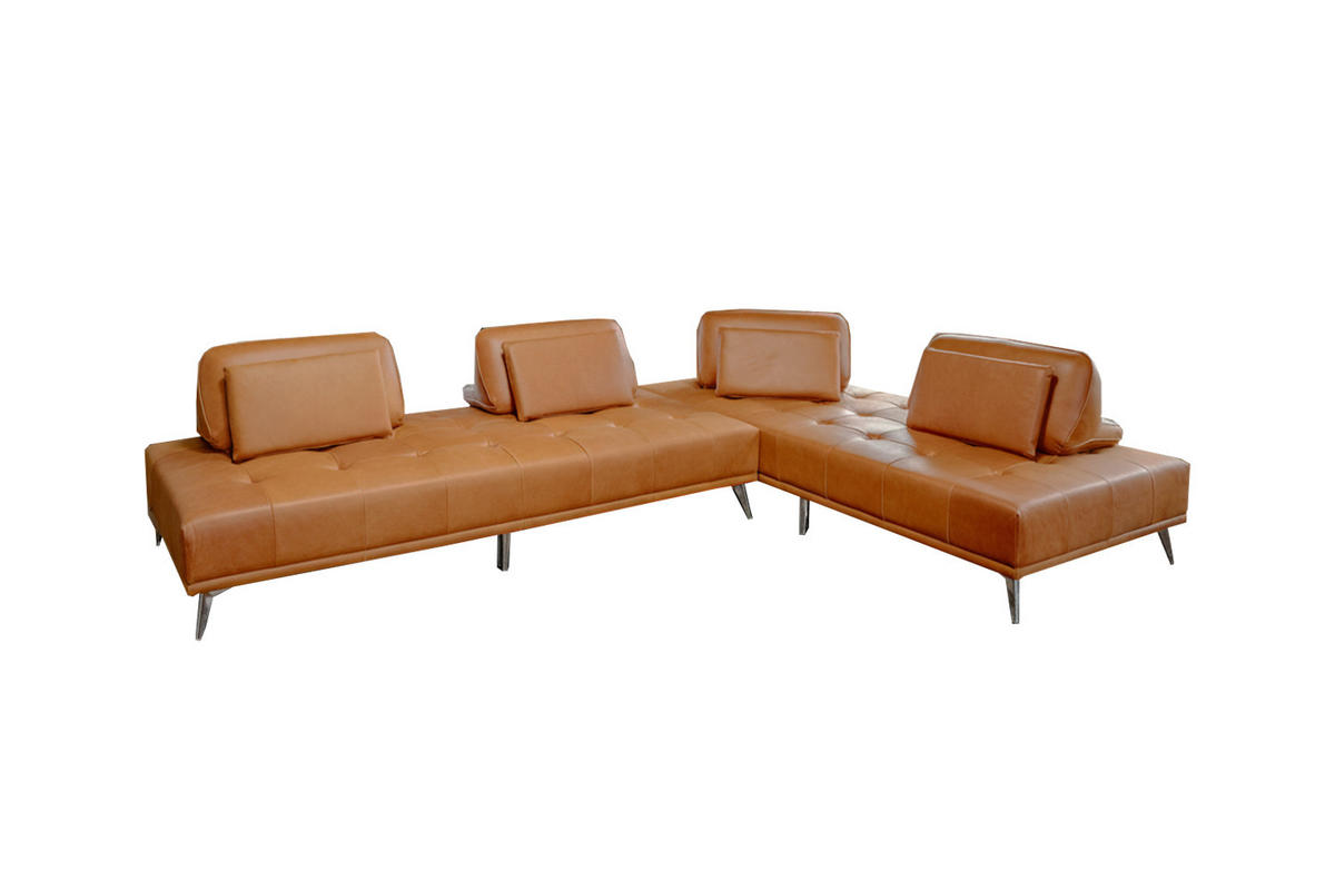 MODULSOFA WIOLO Braun Leder - Dunkelbraun/Silberfarben, Leder/Metall (350/83/240cm) - KAWOLA