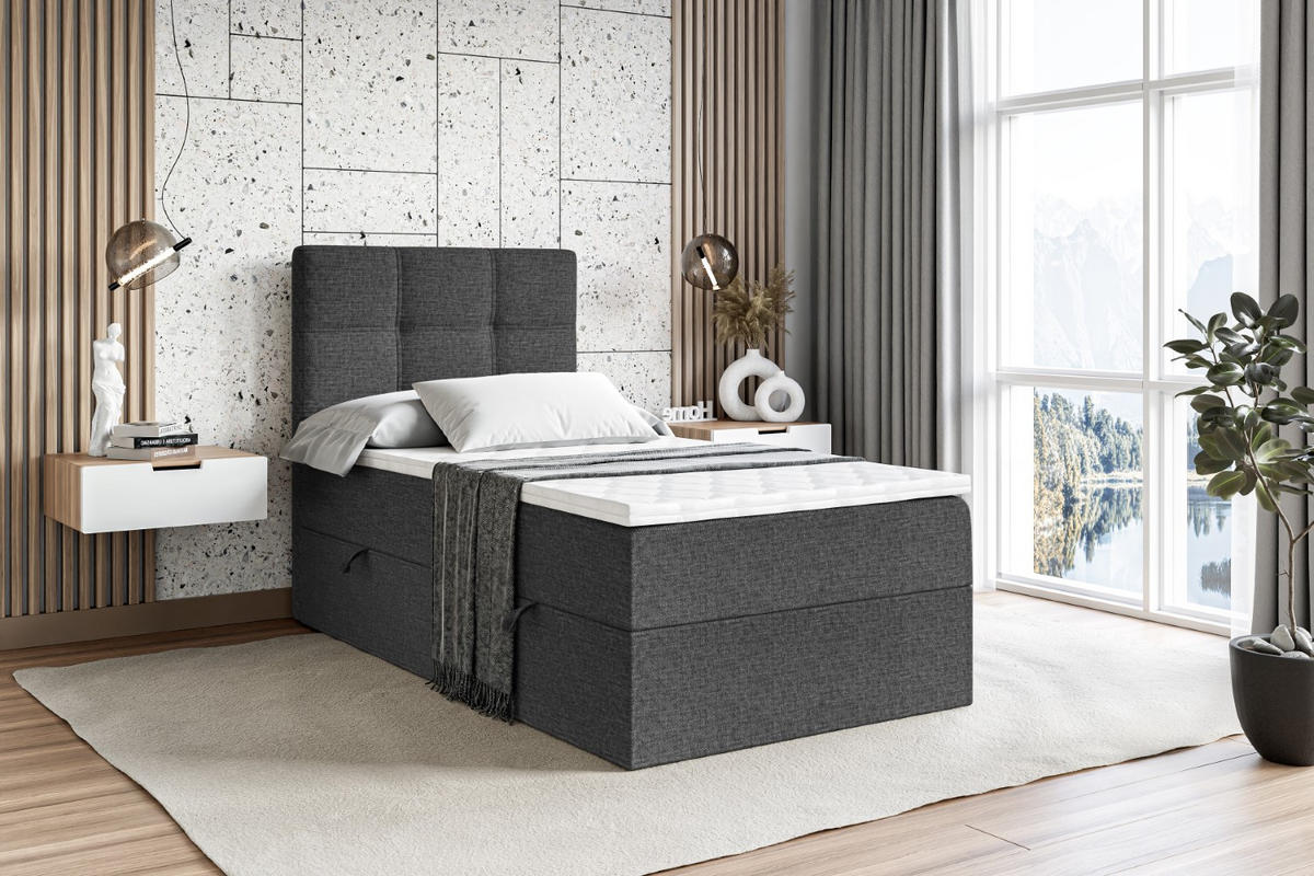 BOXBETT mit Matratze H3 und Lattenrost - MARCE - 90x200 - Rechts Dunkelgrau - Dunkelgrau, Holzwerkstoff (90/200cm) - ALTDECOR