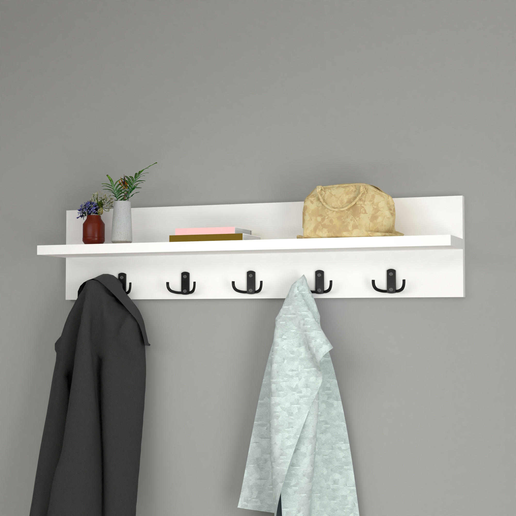 WANDGARDEROBE Hammarö - Weiß, Holzwerkstoff (80/18/13cm) - [en.casa]