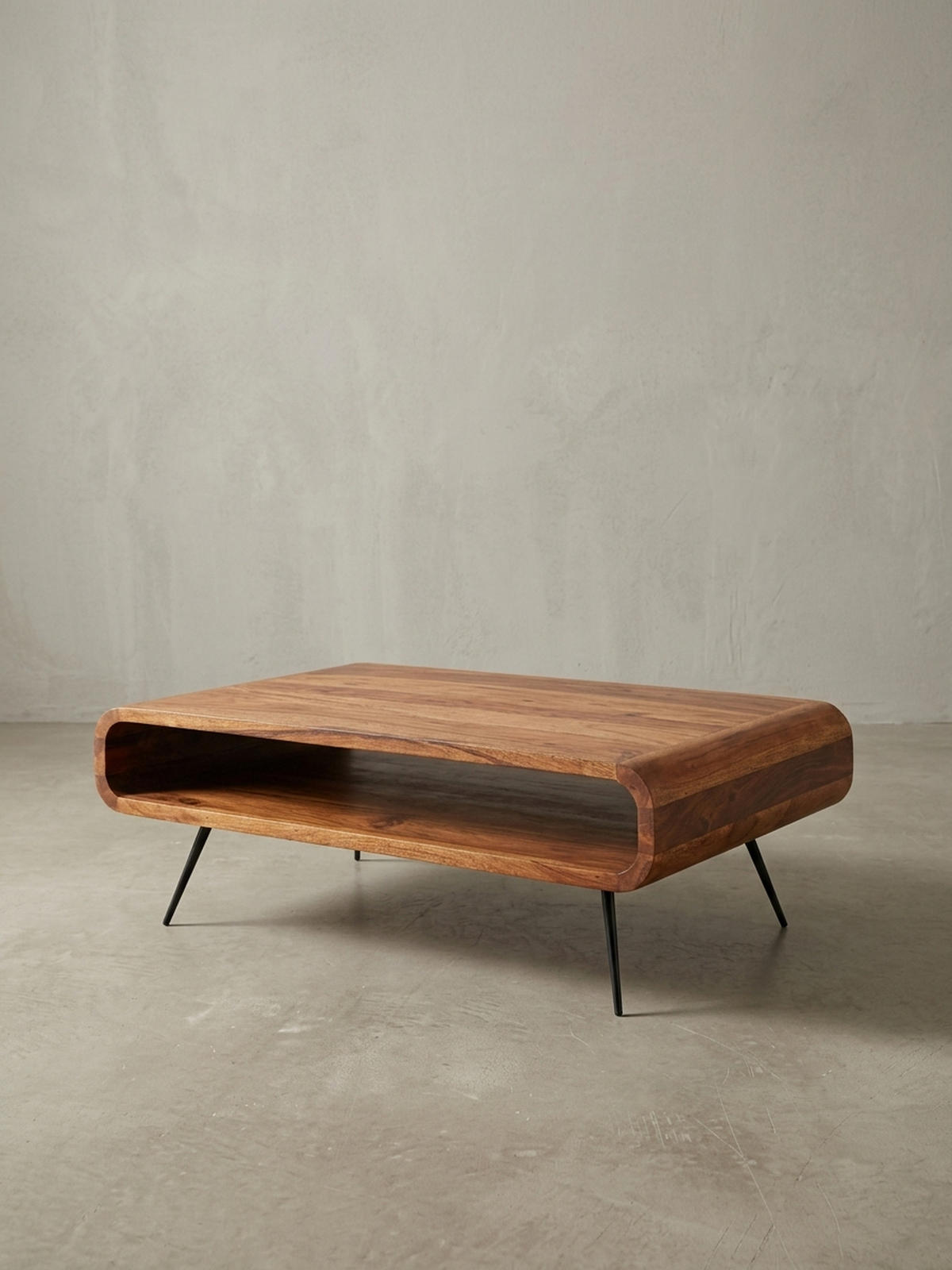 COUCHTISCH Sheesham Massivholz/Metall Eckig 90x55x30 cm mit Stauraum - Schwarz/Braun, Holz/Metall (55/90/30cm) - KADIMA DESIGN