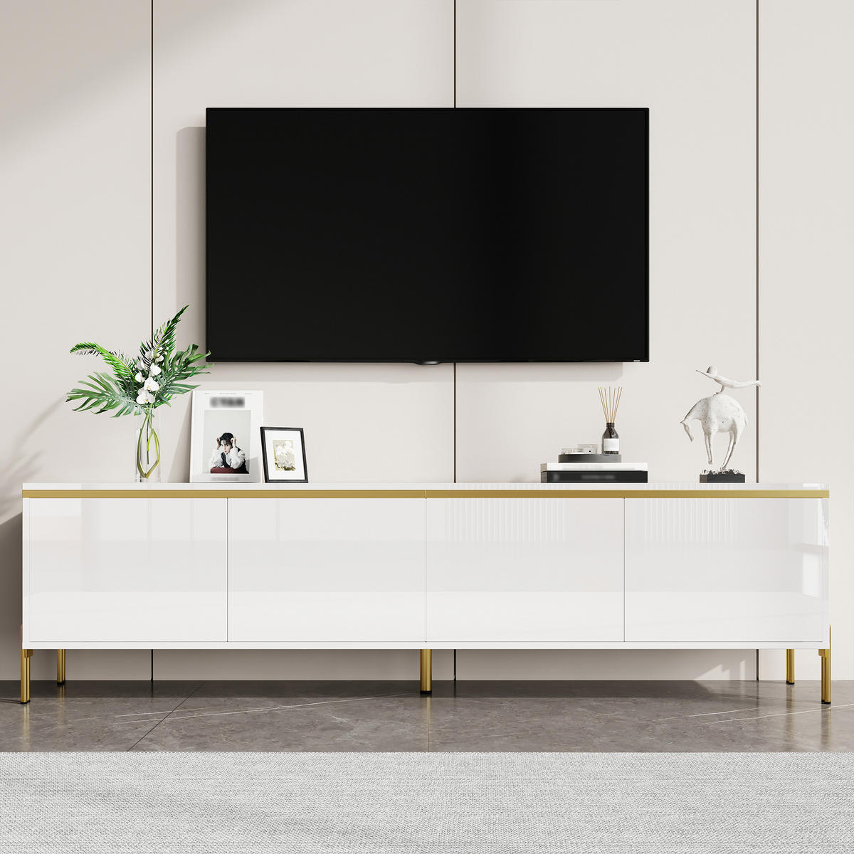 TV-SCHRANK 170/38/50 cm Weiß Hochglanz mit 4 Türen und Kabelmanagement - Weiß, Holzwerkstoff/Metall (170/50/38cm) - Oxeza