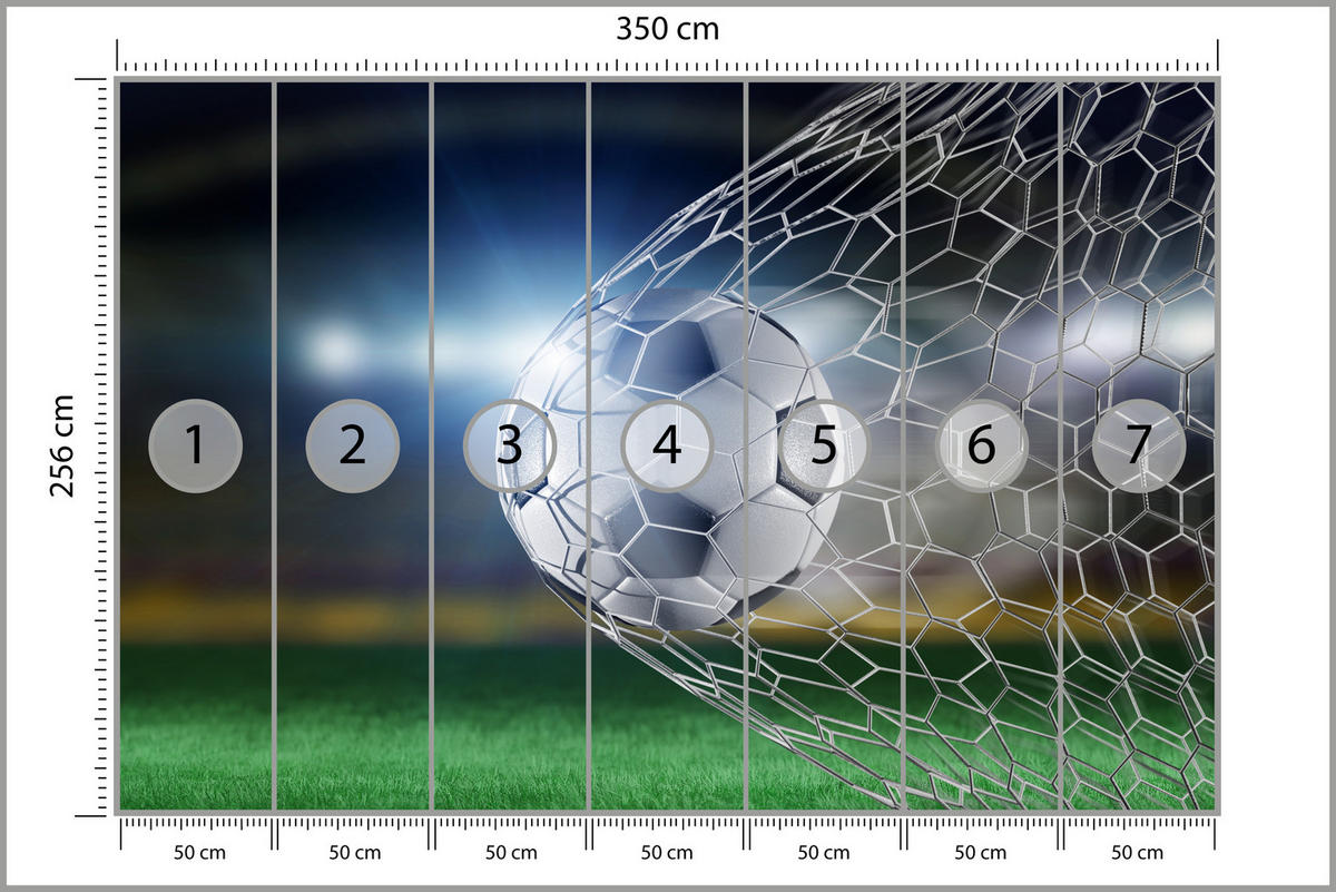 FOTOTAPETE für Jugendzimmer Fußball Tor Stadion Ball 350x256 - Schwarz/Weiß, Papier (350/256cm) - Muralo