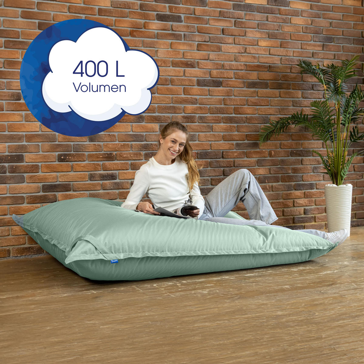 SITZSACK XXL Caree minzgrün, 140x180cm groß für Outdoor - Mintgrün, Textil (180/140/30cm) - Bruni