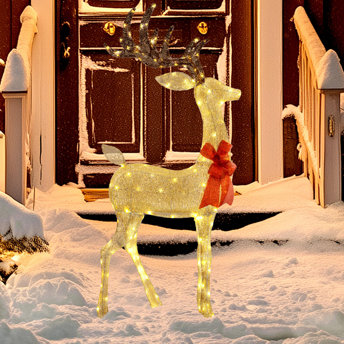 137ER LED Rentier, Weihnachtsdeko in warmweiß, Weihnachtsbeleuchtung - Goldfarben, Kunststoff/Metall (25/135/66cm) - Outsunny