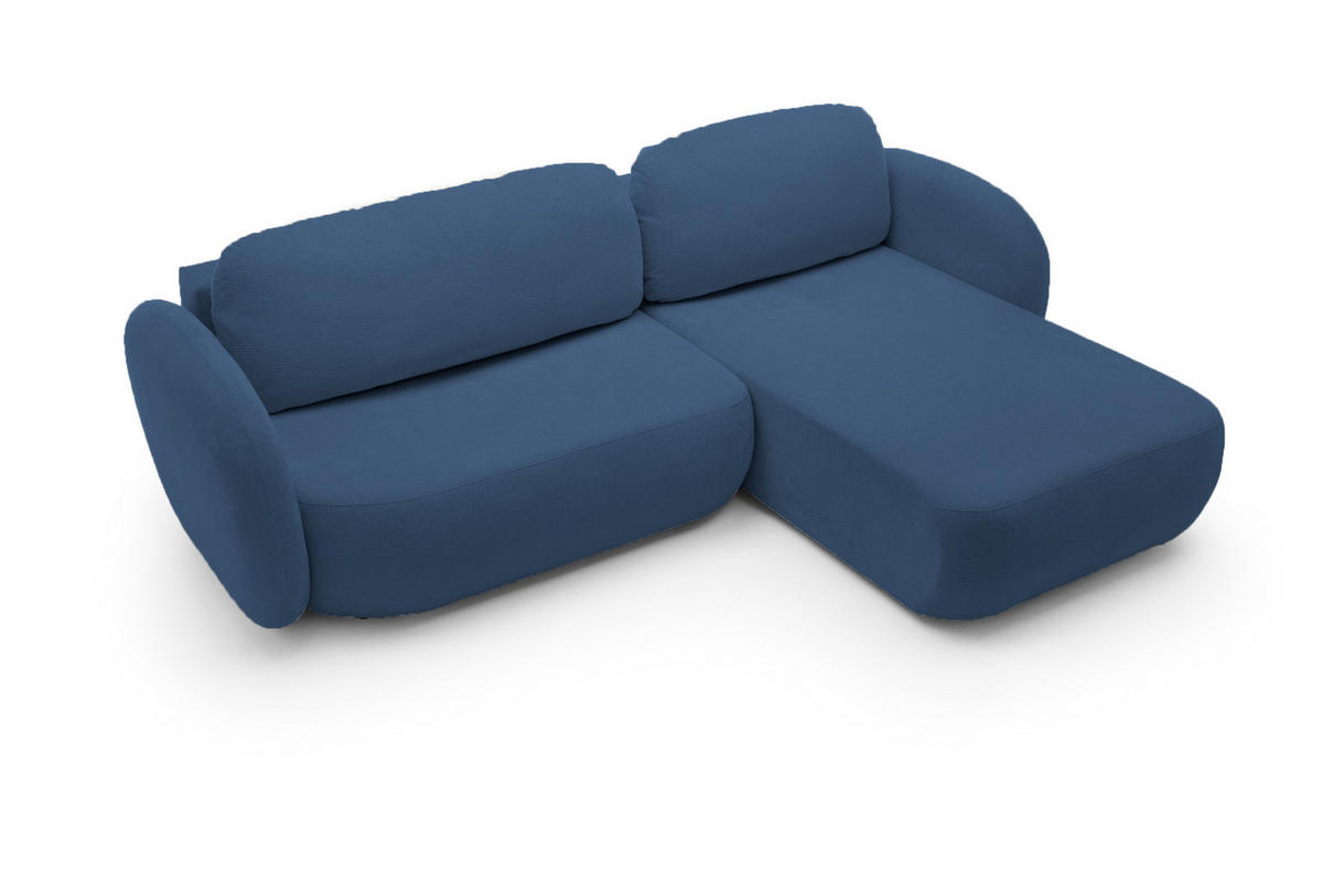 ECKSOFA OLIO L-Form Schlaffunktion mit Bettkasten, lose Rückenkissen, freistehend, RECHTS 248x174 cm Blue - Blau, Holz/Textil (248/174cm) - DomoHome