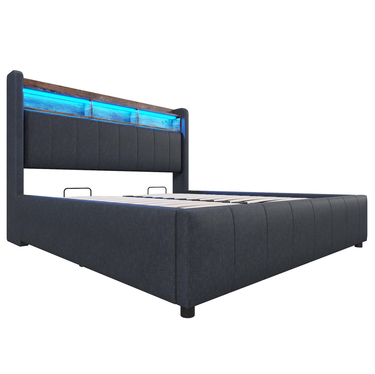 TAPECIRANI krevet 140/200 cm sivi od lana s LED rasvjetom, spremištem i USB/Type-C priključcima - siva, tekstil (140/200cm) - OKWISH