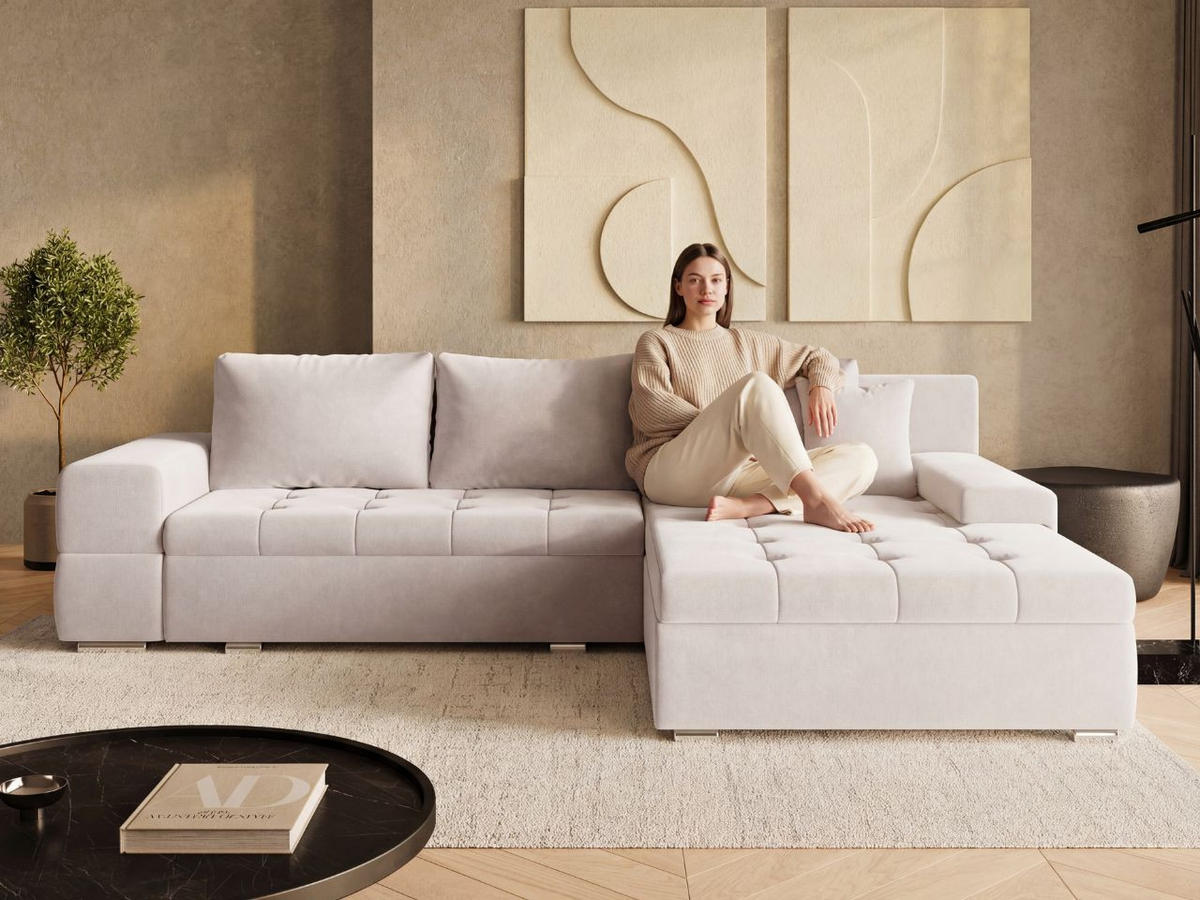 ECKSOFA Sonia Beige - Beige/Silberfarben, Holz/Textil (310/210cm) - Graingold