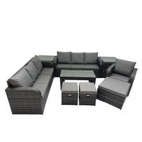 GARTENSOFA SET mit rechteckigem COUCHTISCH Polyrattan 10-Sitzer Dunkelgrau - Dunkelgrau/Grau, Glas/Kunststoff - Fimous