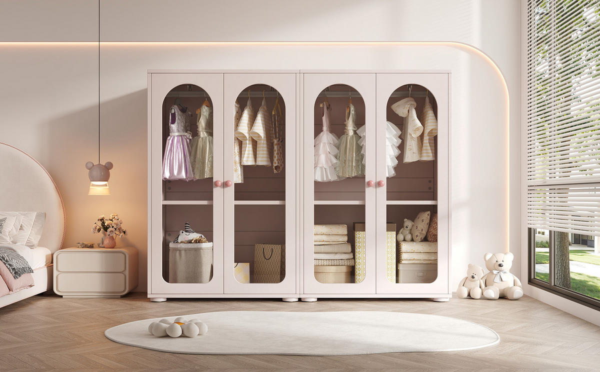 KLEIDERSCHRANK Set 160/50/120 cm babyrosa aus MDF/Acryl verstellbar - Pink, Holzwerkstoff (160/120/50cm) - OKWISH