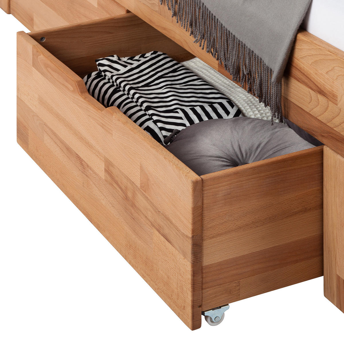 MASSIVHOLZBETT mit Bettkästen - Kernbuche massiv - Kernbuche, Holz (90/200cm) - home24