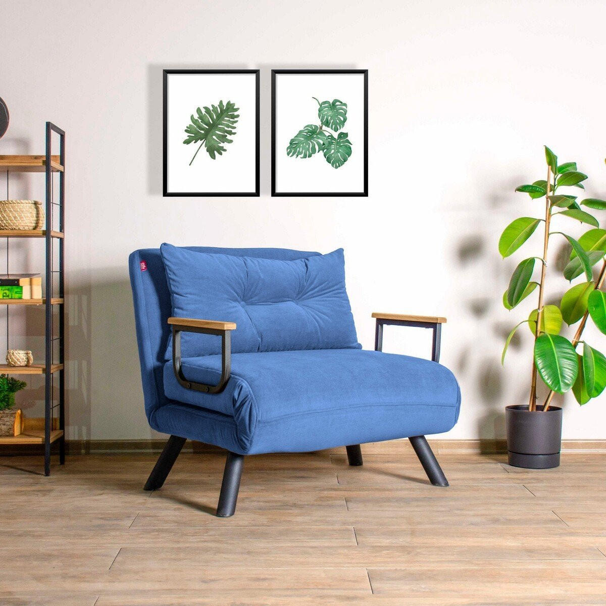 SESSEL mit Stoffbezug und Metallfüßen, umwandelbar 67/50/41 cm - Blau, Metall (50/41/67cm) - Calicosy