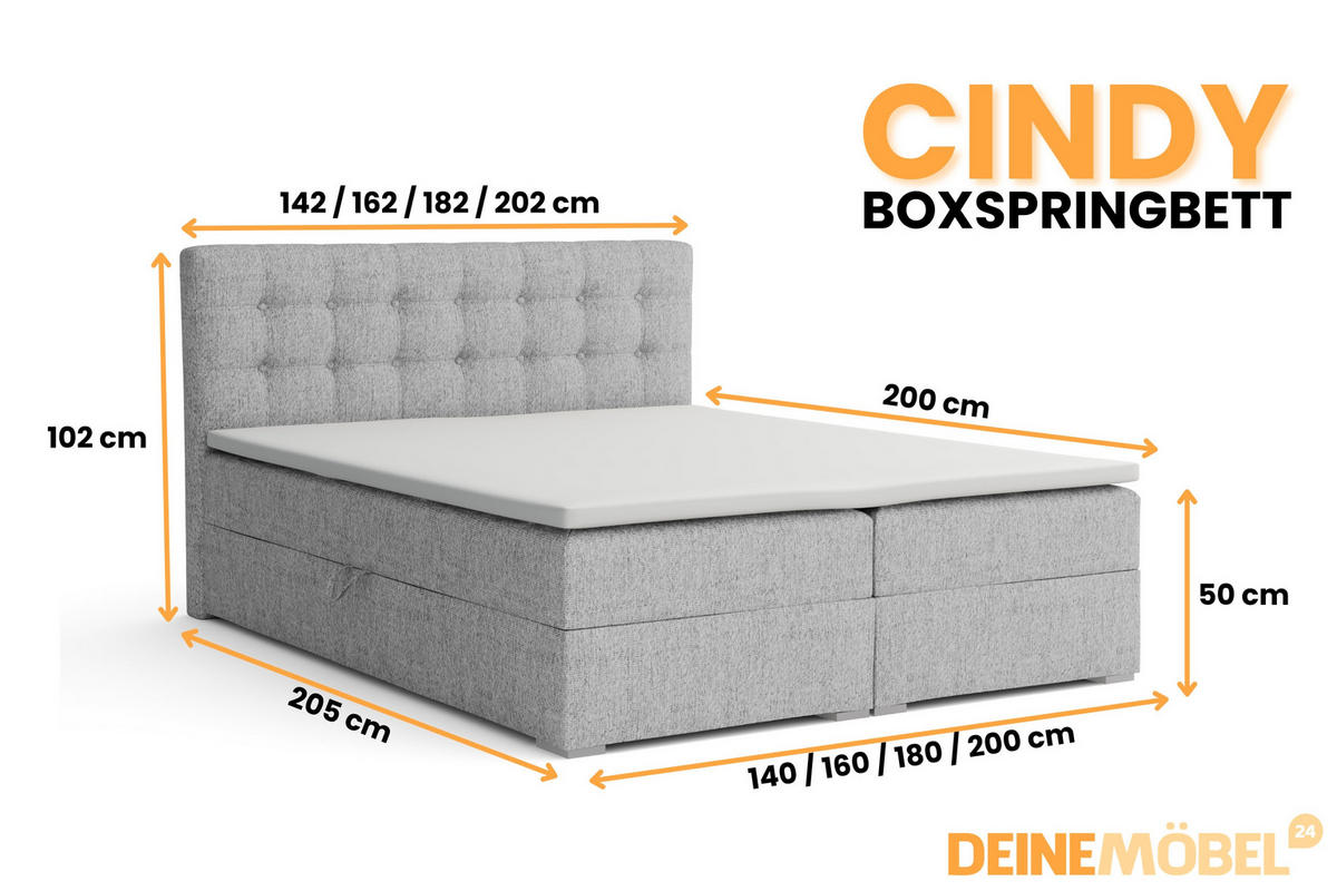 BOXBETT CINDY 180/200 in Stoff Grau H3 - Grau, Holz/Holzwerkstoff (180/200cm) - Deine Möbel 24
