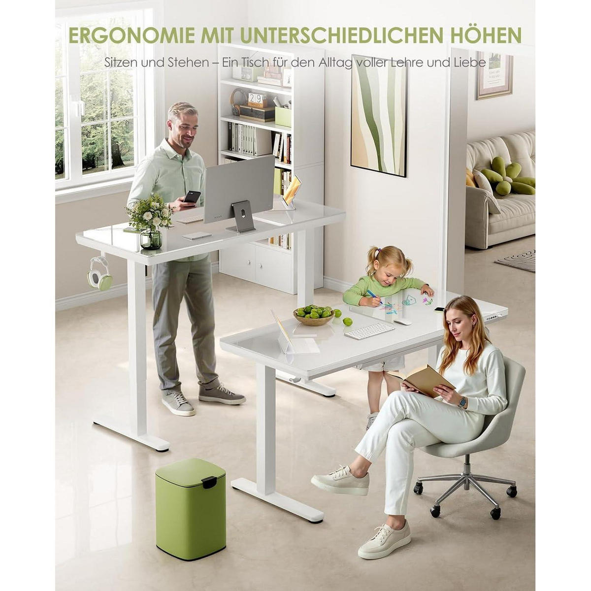 SCHREIBTISCH elektrisch höhenverstellbar 140 x 60 cm mit Schublade und USB-Anschlüssen Weiß - Weiß, Glas (140/60/72cm)