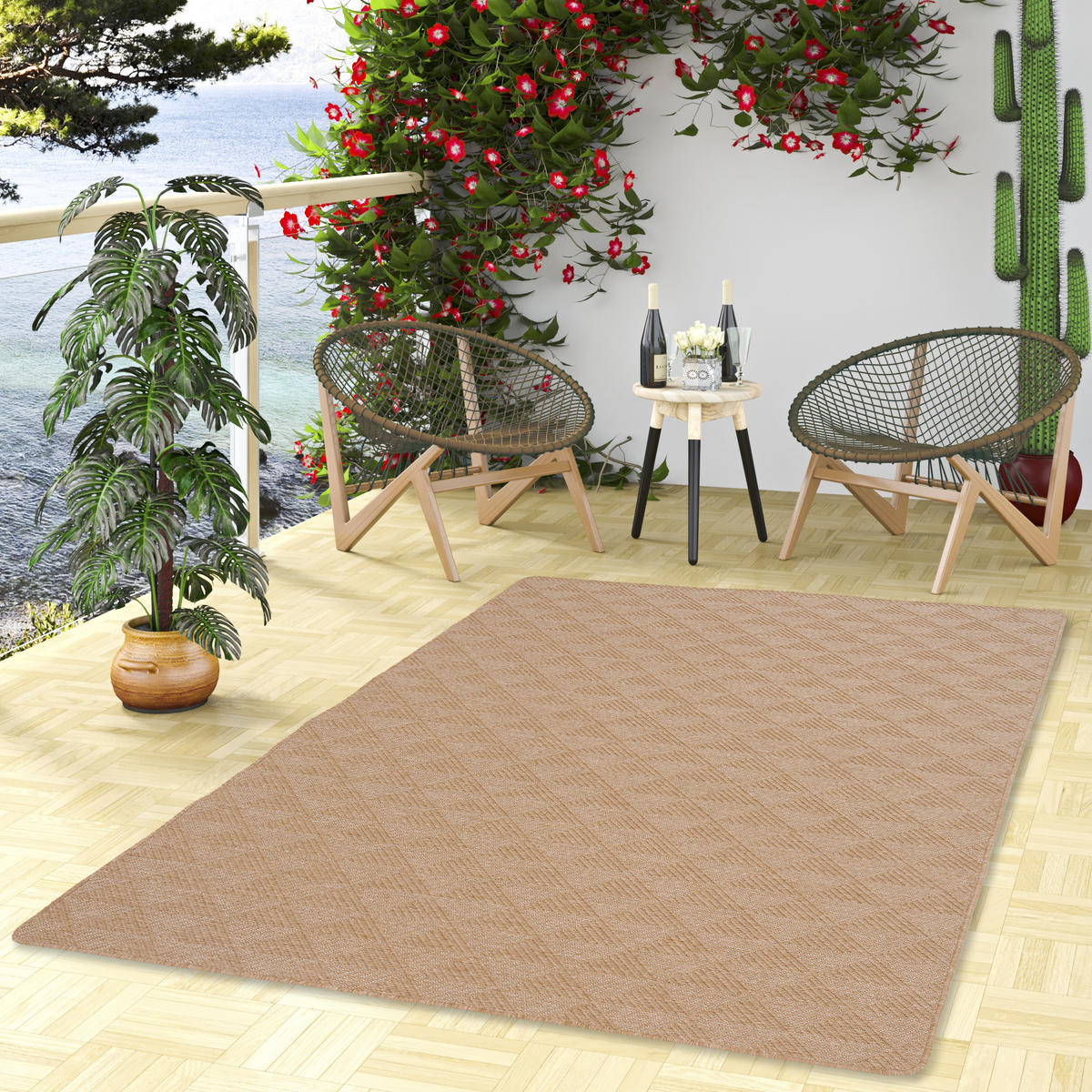 IN- UND OUTDOOR TEPPICH BEIDSEITIG NEWPORT MODERN - Nussbaumfarben, Textil (133/133cm) - Snapstyle