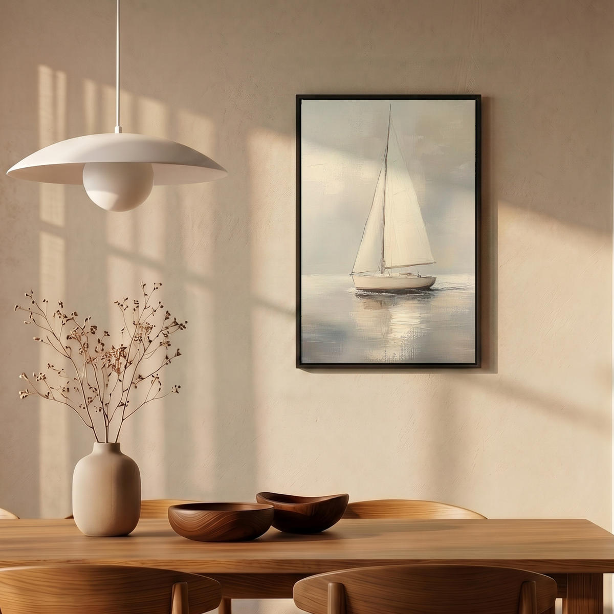 LEINWAND Bilder mit Rahmen - Segelschiff - Meer - Bewölkt - 40x60 - Creme, Textil (40/60cm) - MuchoWow