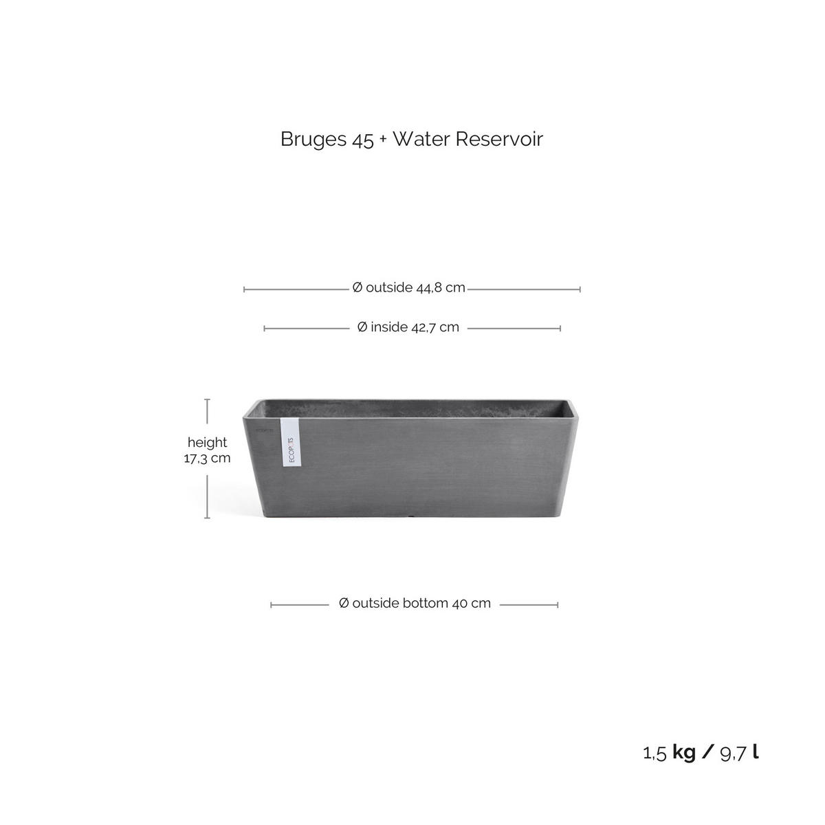 BLUMENTOPF mit Wasserreservoir Bruges 44,8/17/17,3 cm Grau - Grau, Kunststoff (44.8/17.3cm) - Ecopots