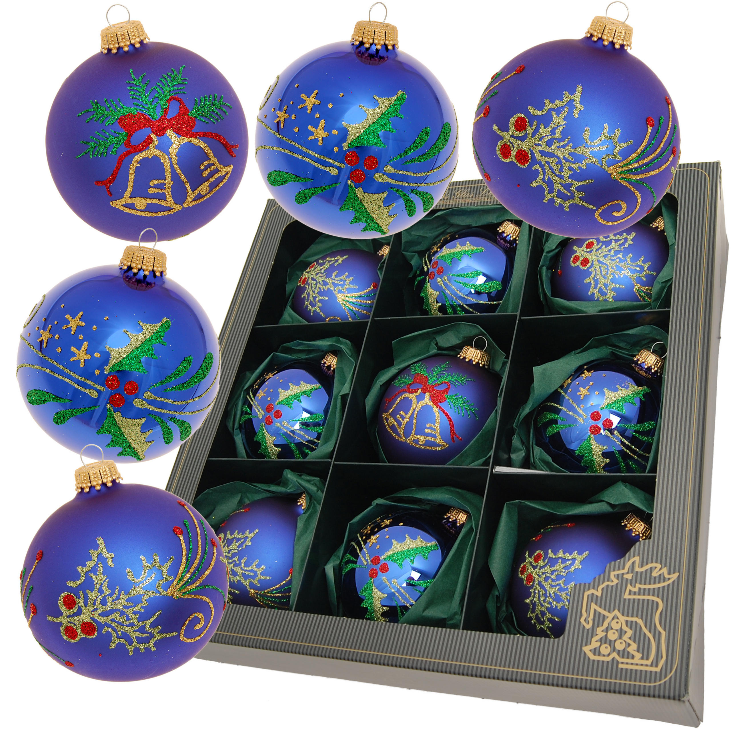 Krebs Glas Lauscha Christbaumkugeln Blau 8x8x8 cm